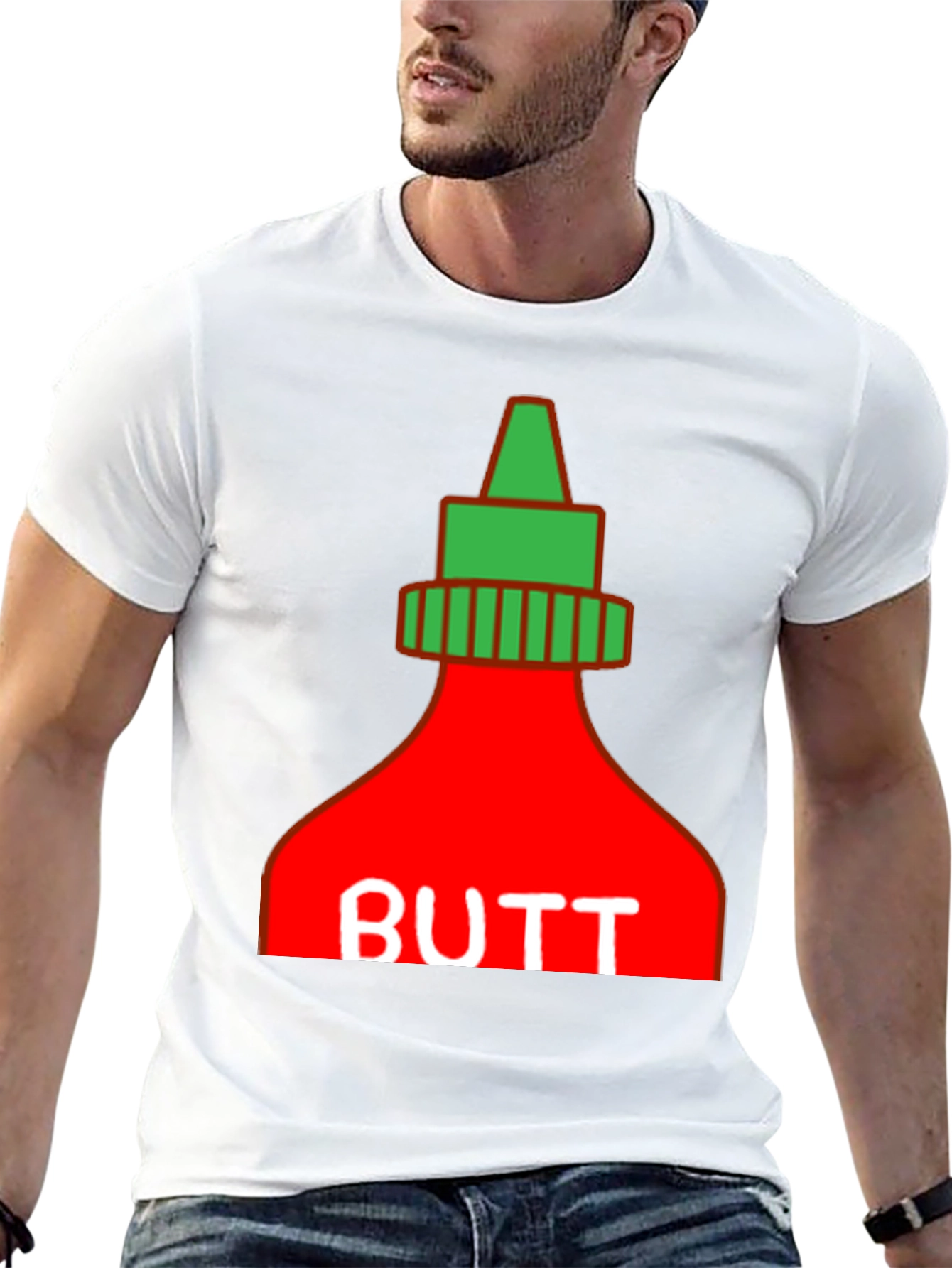 Humorous BUTT Sriracha Graphic T-Shirt - Black