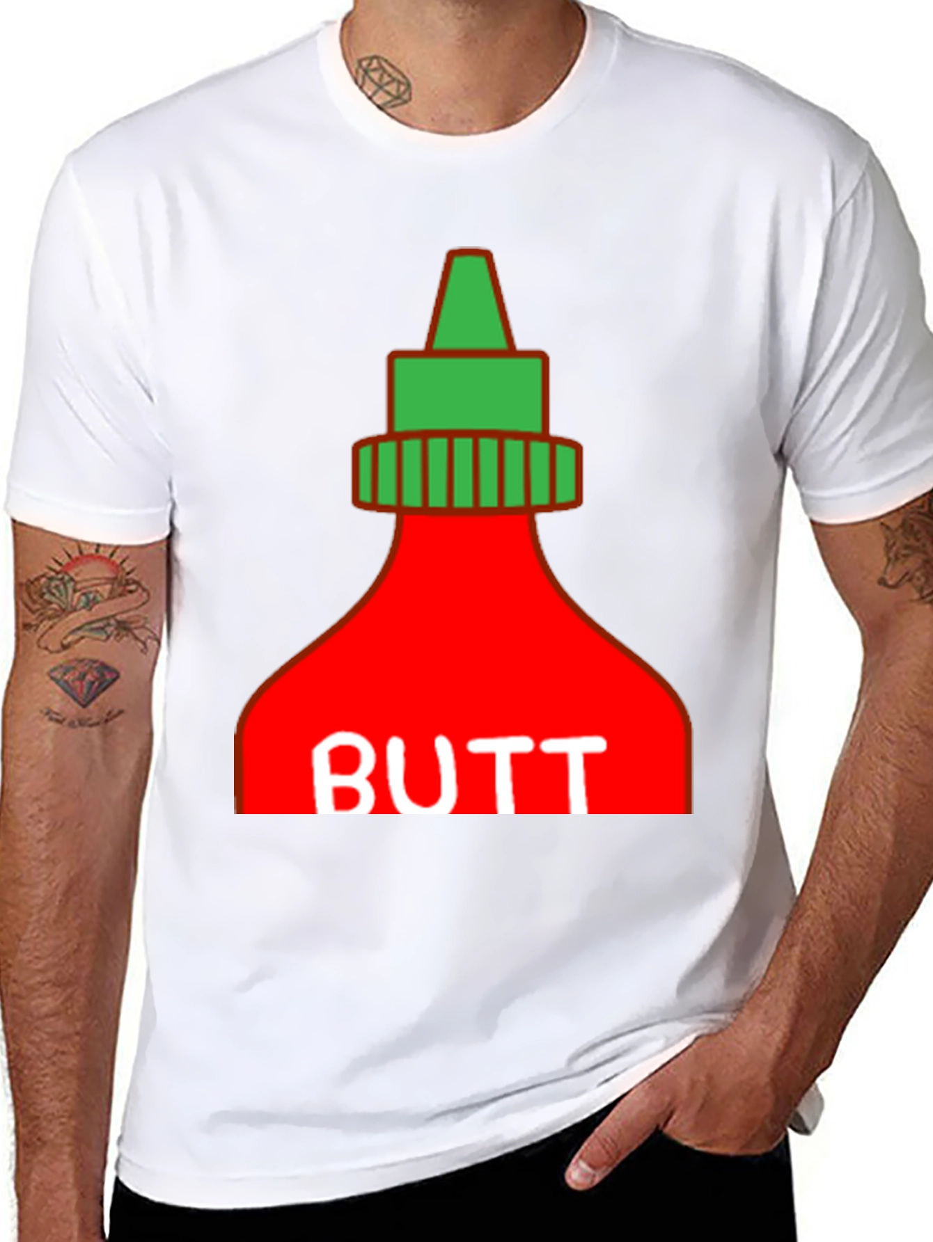Humorous BUTT Sriracha Graphic T-Shirt - Black
