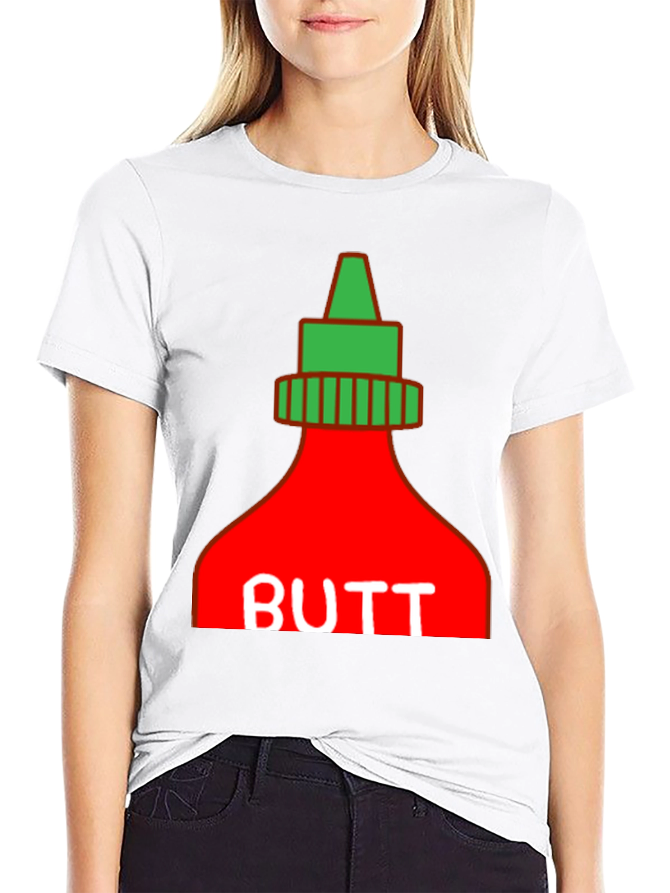 Humorous BUTT Sriracha Graphic T-Shirt - Black