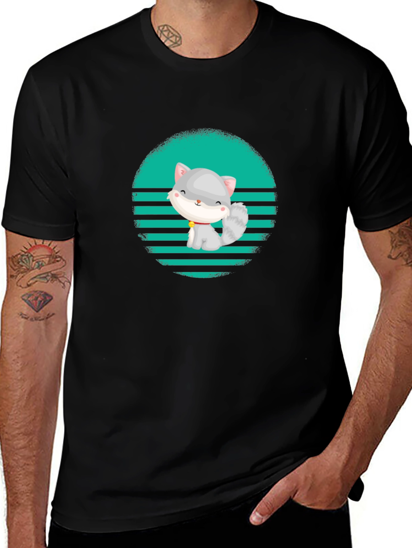 Cute Cat Graphic T-Shirt - Stylish Mens Tee