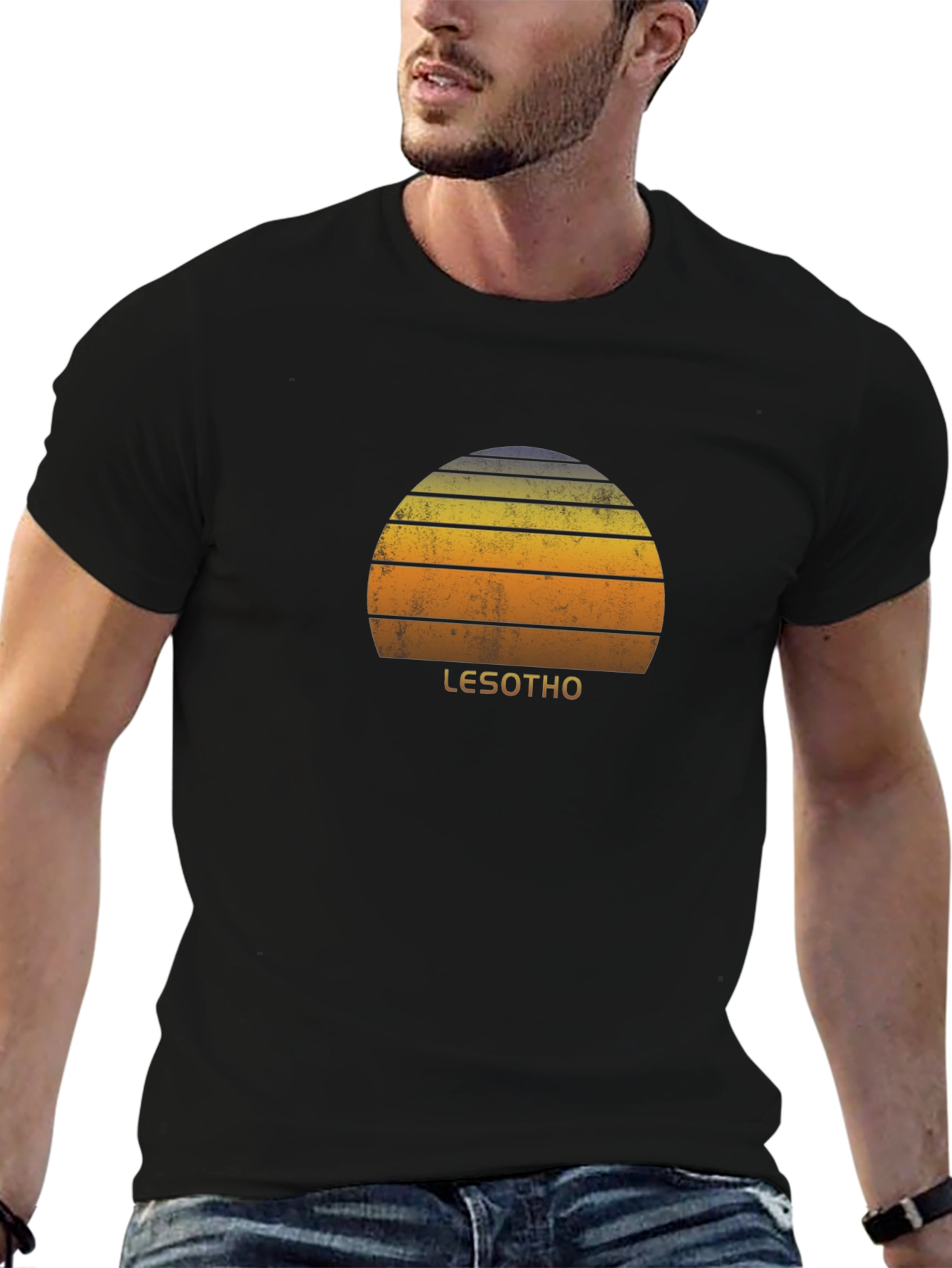 Retro Lesotho Sunset Graphic Tee - Unisex Black T-Shirt