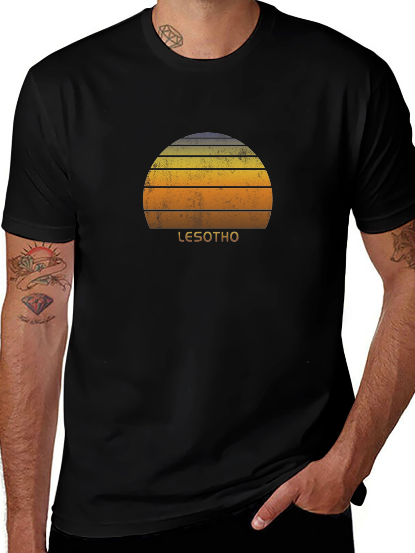 Retro Lesotho Sunset Graphic Tee - Unisex Black T-Shirt