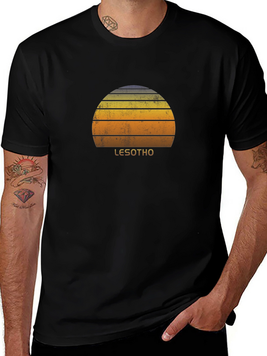 Retro Lesotho Sunset Graphic Tee - Unisex Black T-Shirt