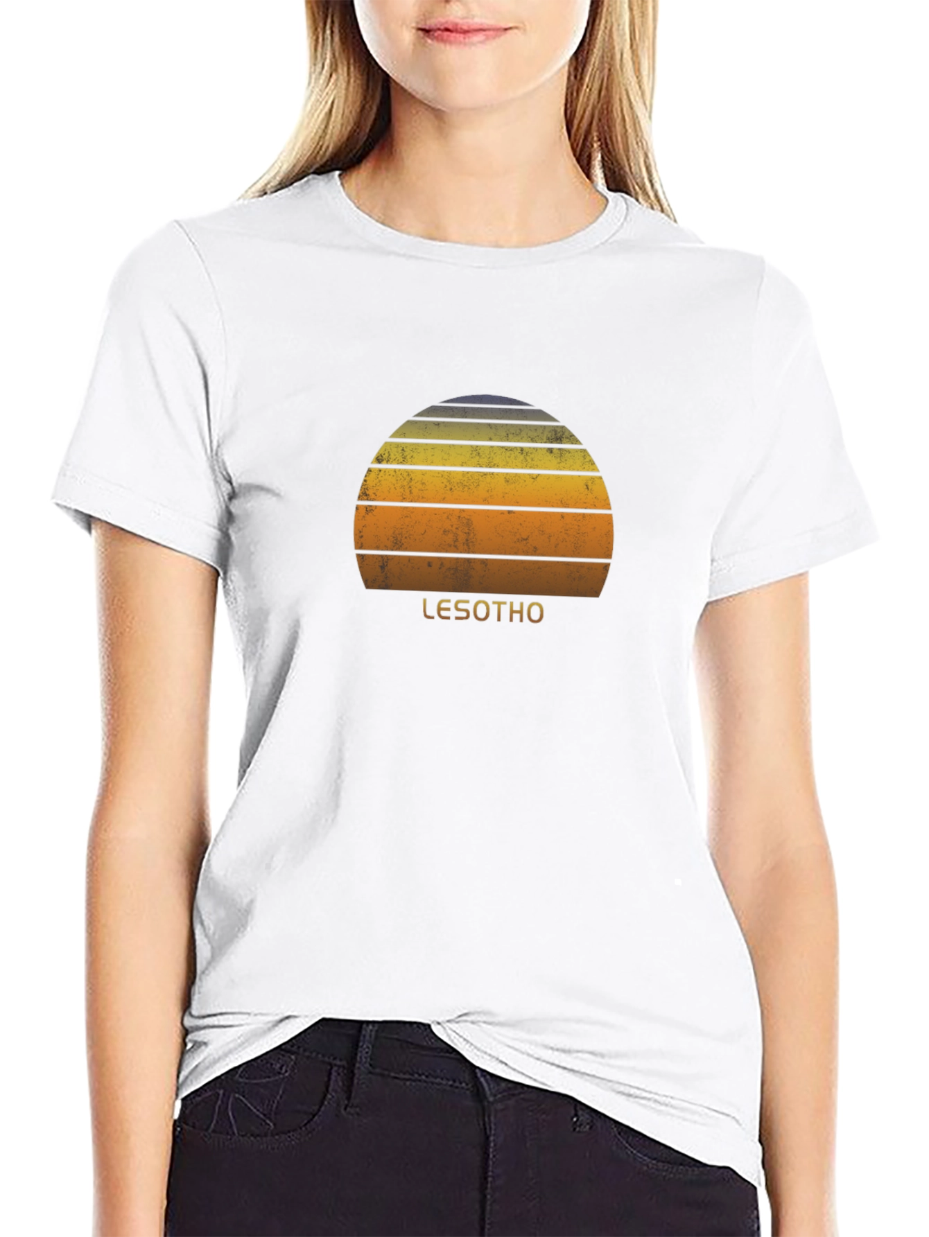 Retro Lesotho Sunset Graphic Tee - Unisex Black T-Shirt