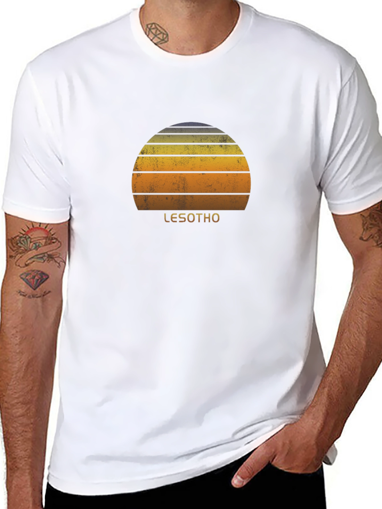 Retro Lesotho Sunset Graphic Tee - Unisex Black T-Shirt