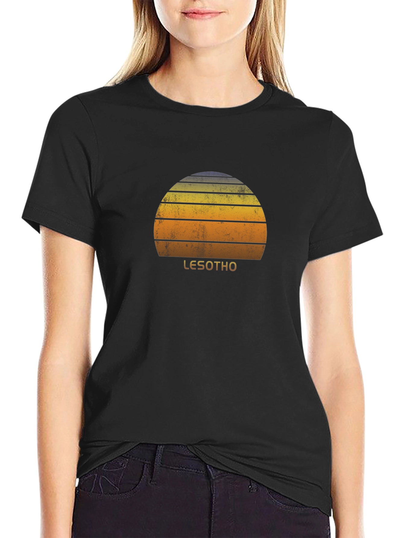 Retro Lesotho Sunset Graphic Tee - Unisex Black T-Shirt