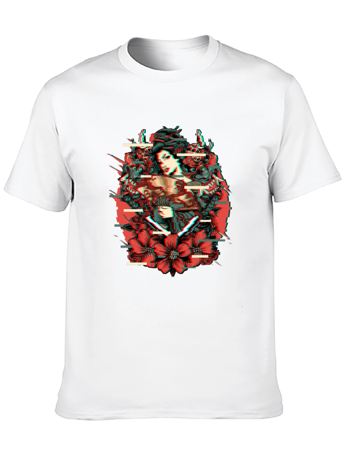 Geisha Glitch Mens Black Graphic T-Shirt