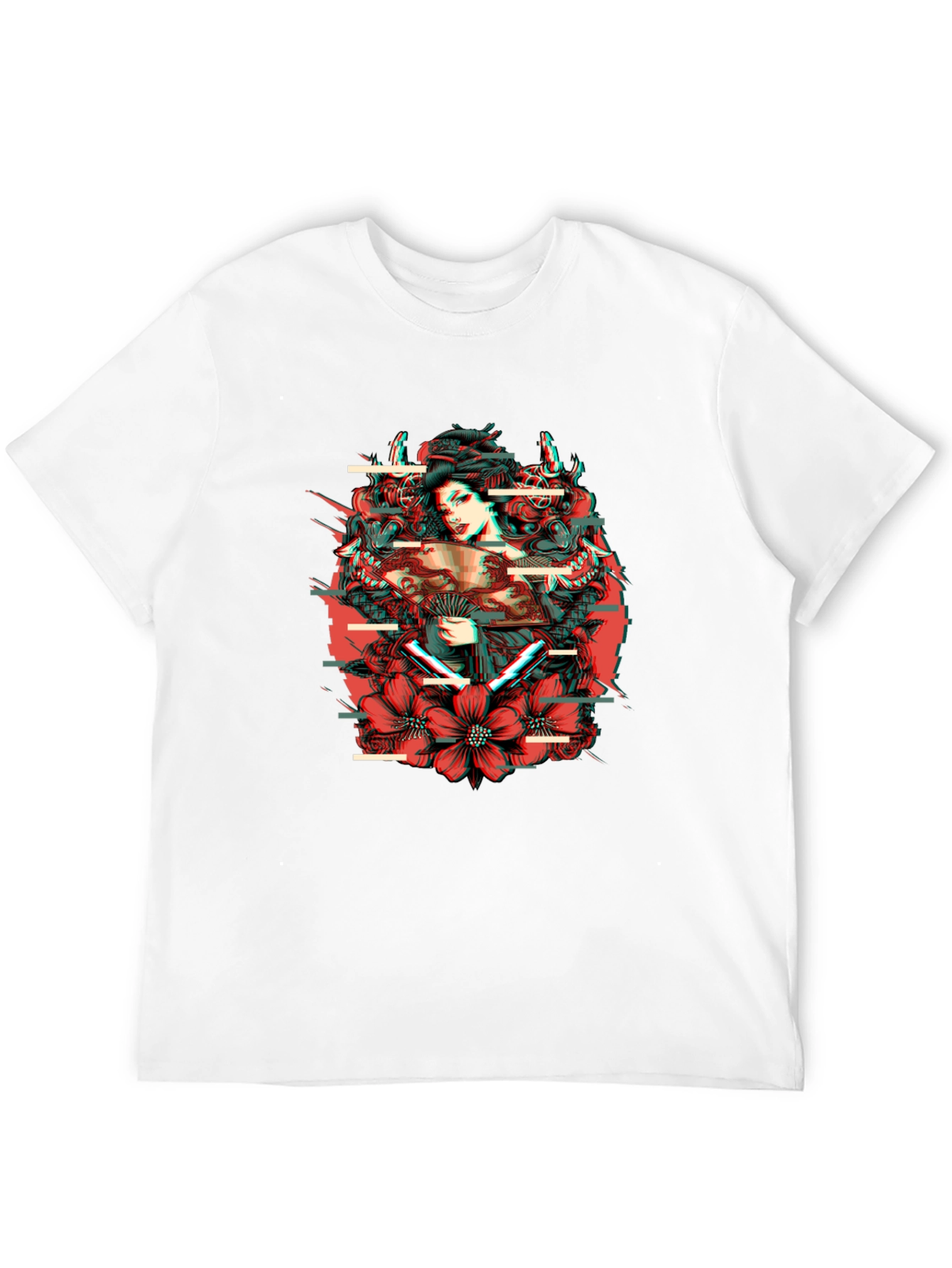 Geisha Glitch Mens Black Graphic T-Shirt