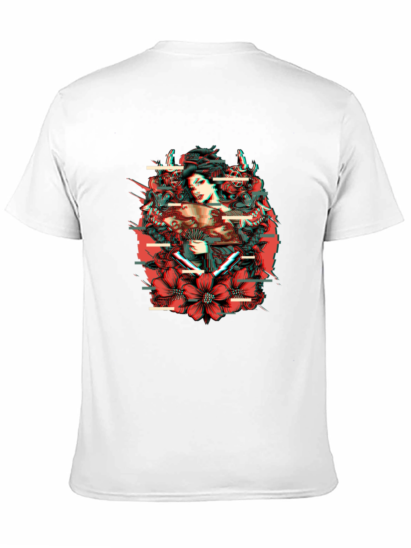 Geisha Glitch Mens Black Graphic T-Shirt