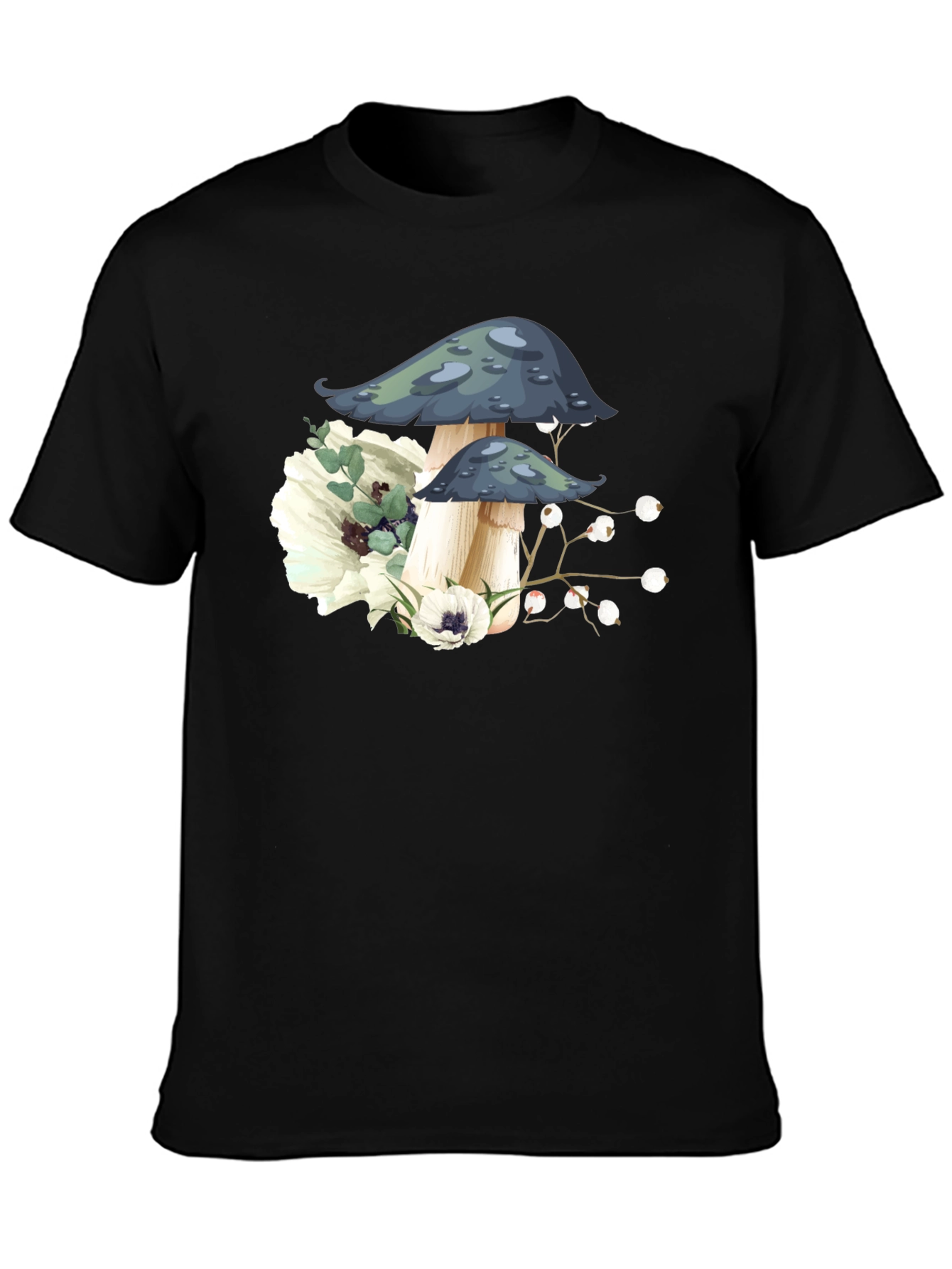 Mushroom Floral Graphic Tee - Black