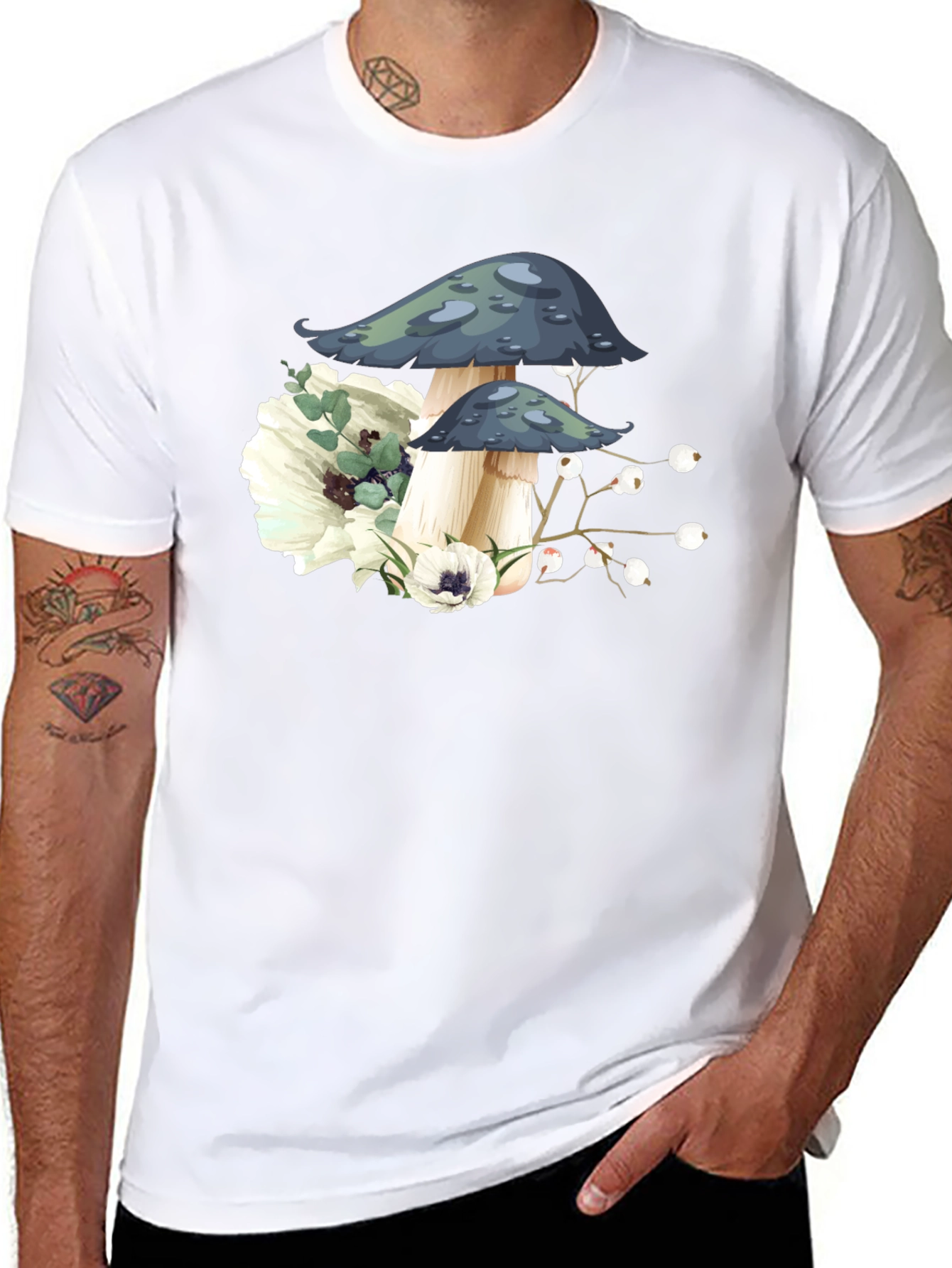 Mushroom Floral Graphic Tee - Black