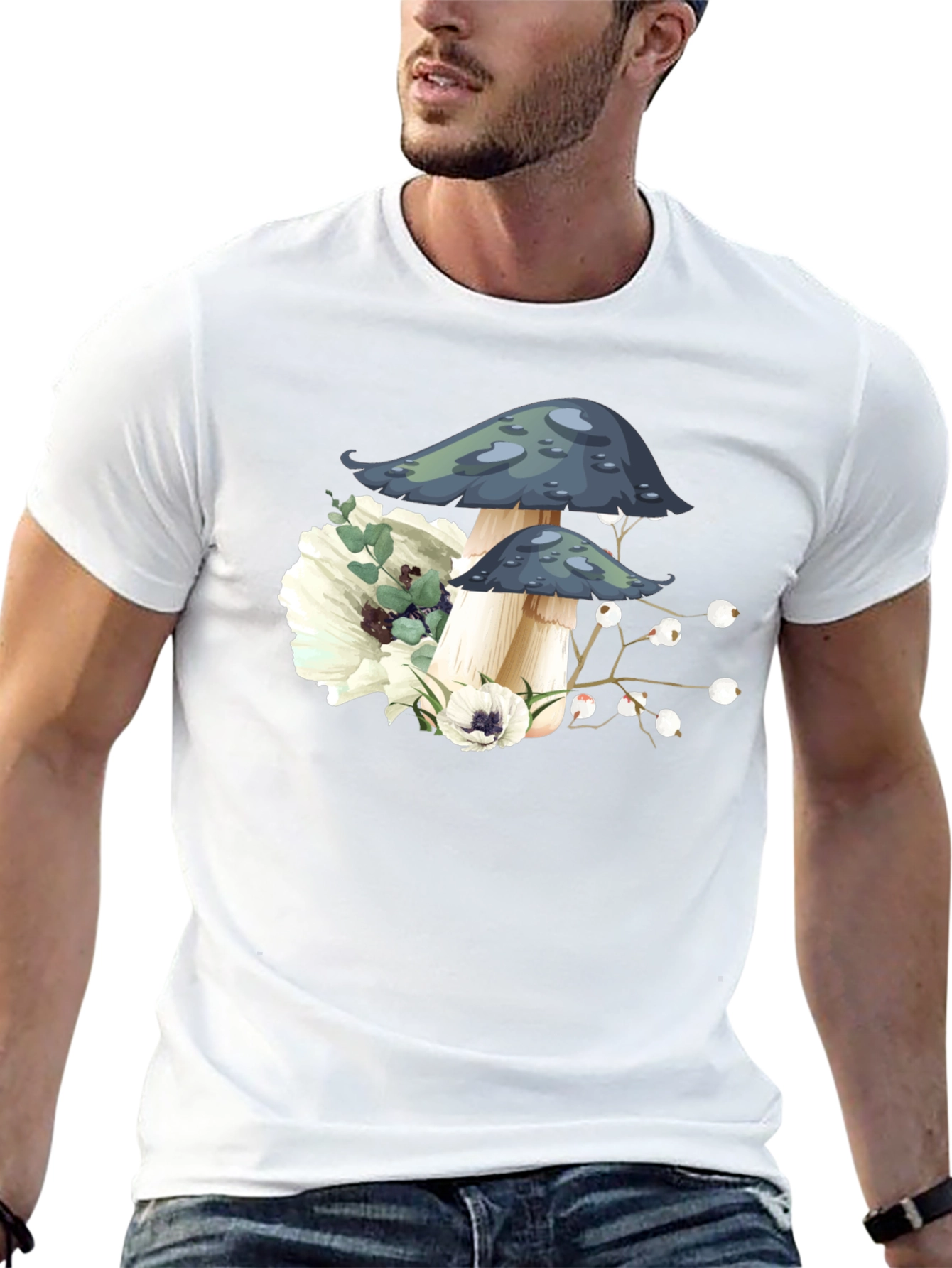 Mushroom Floral Graphic Tee - Black