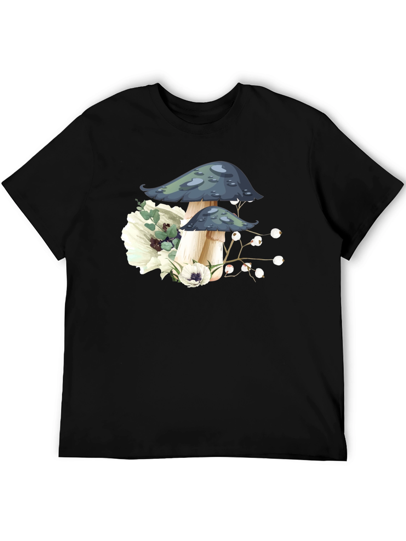 Mushroom Floral Graphic Tee - Black