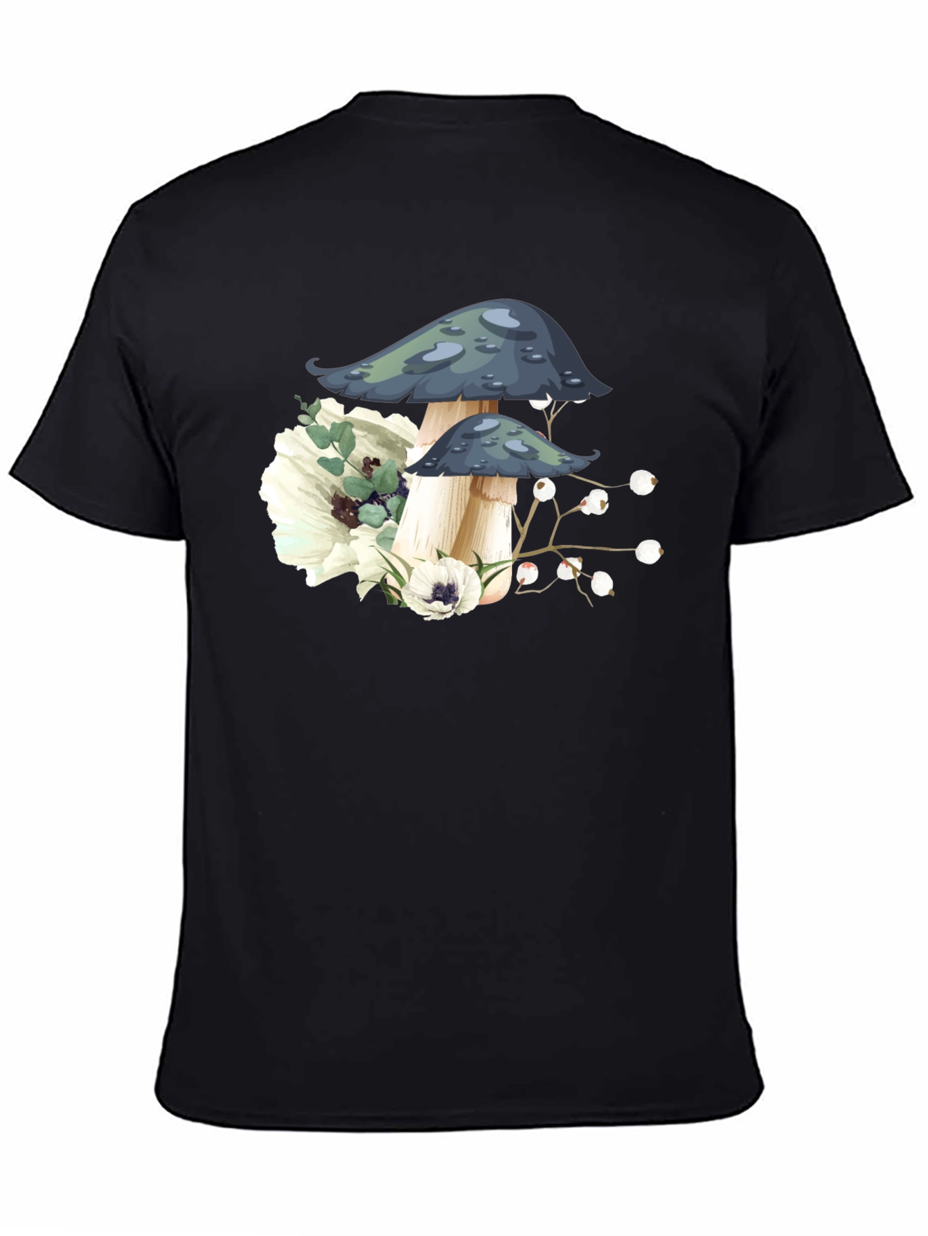 Mushroom Floral Graphic Tee - Black