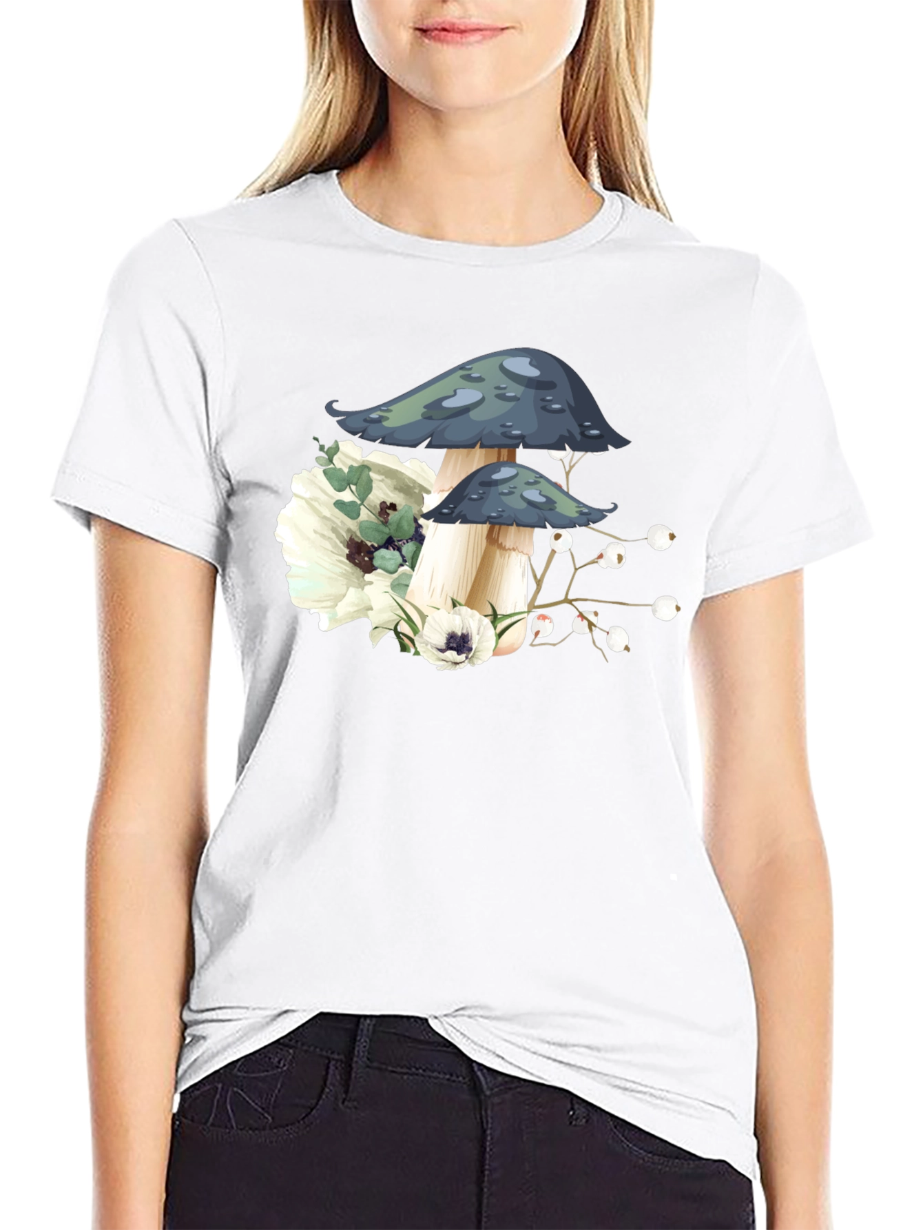 Mushroom Floral Graphic Tee - Black