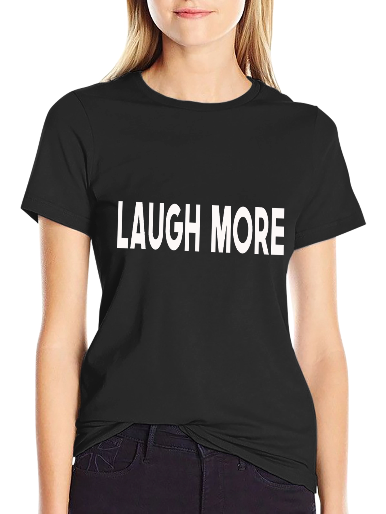 Laugh More Black Graphic T-Shirt