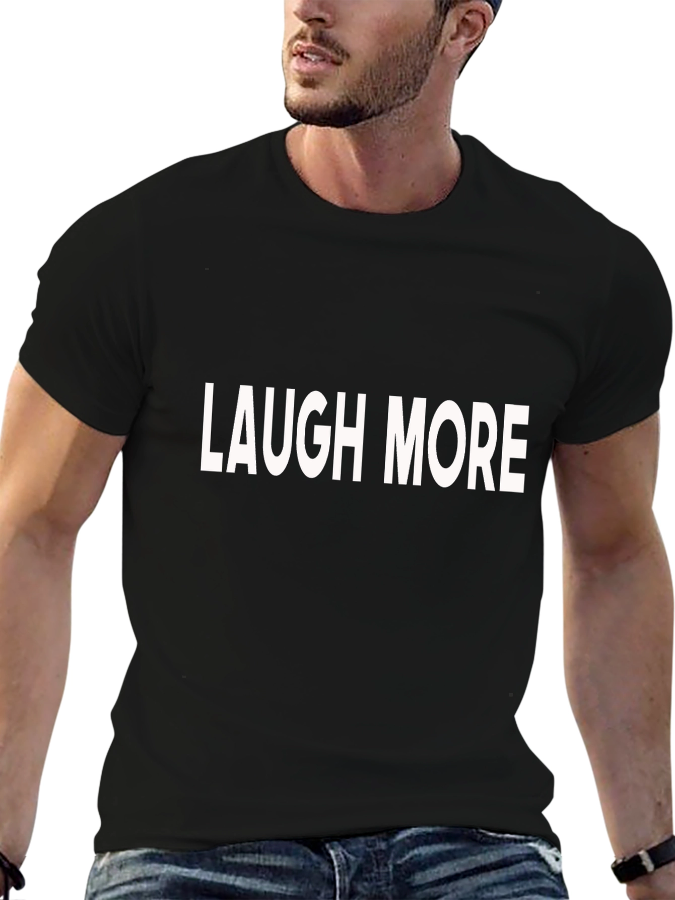 Laugh More Black Graphic T-Shirt