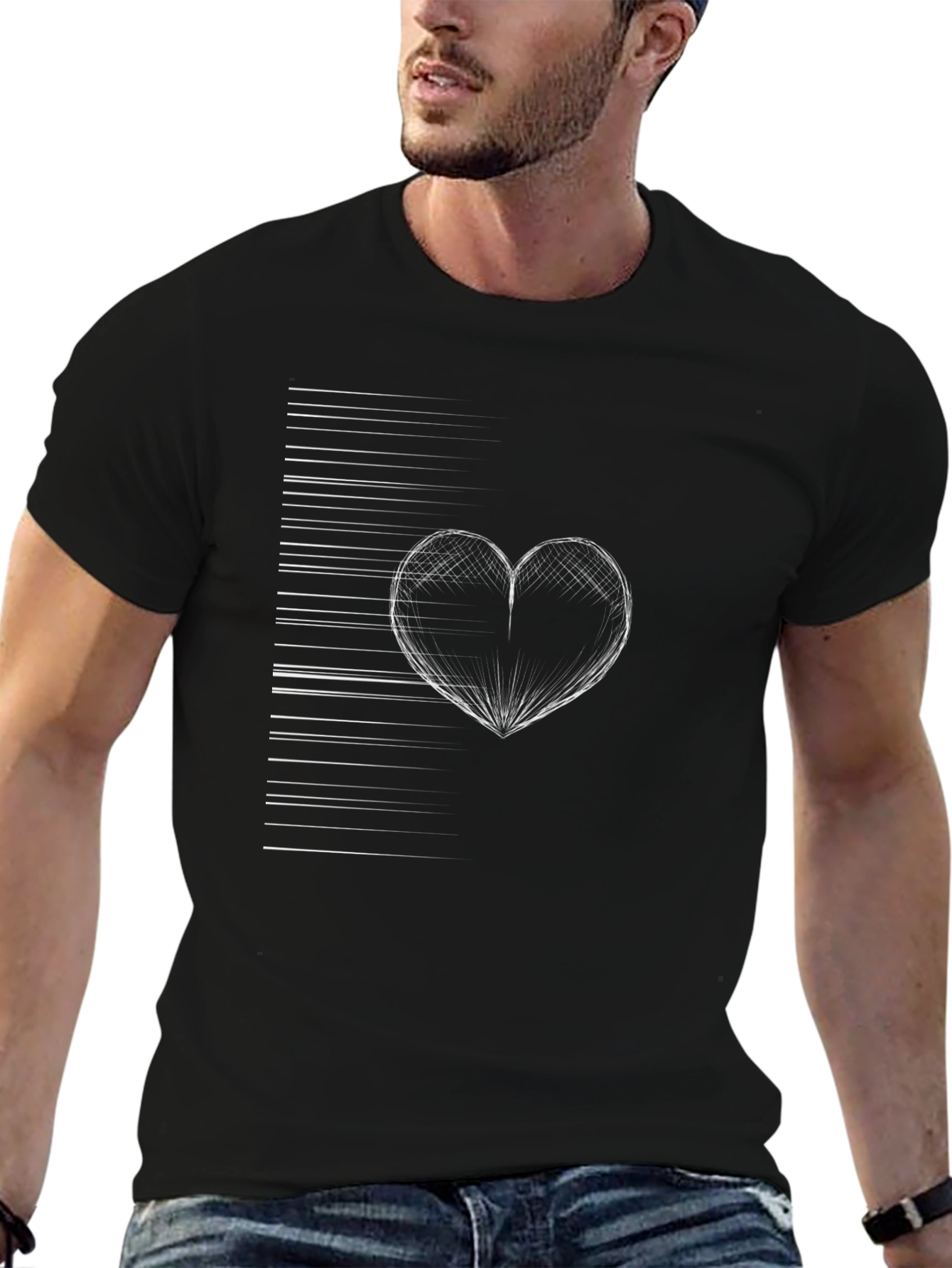 Heart Line Graphic Tee - Modern Black T-Shirt