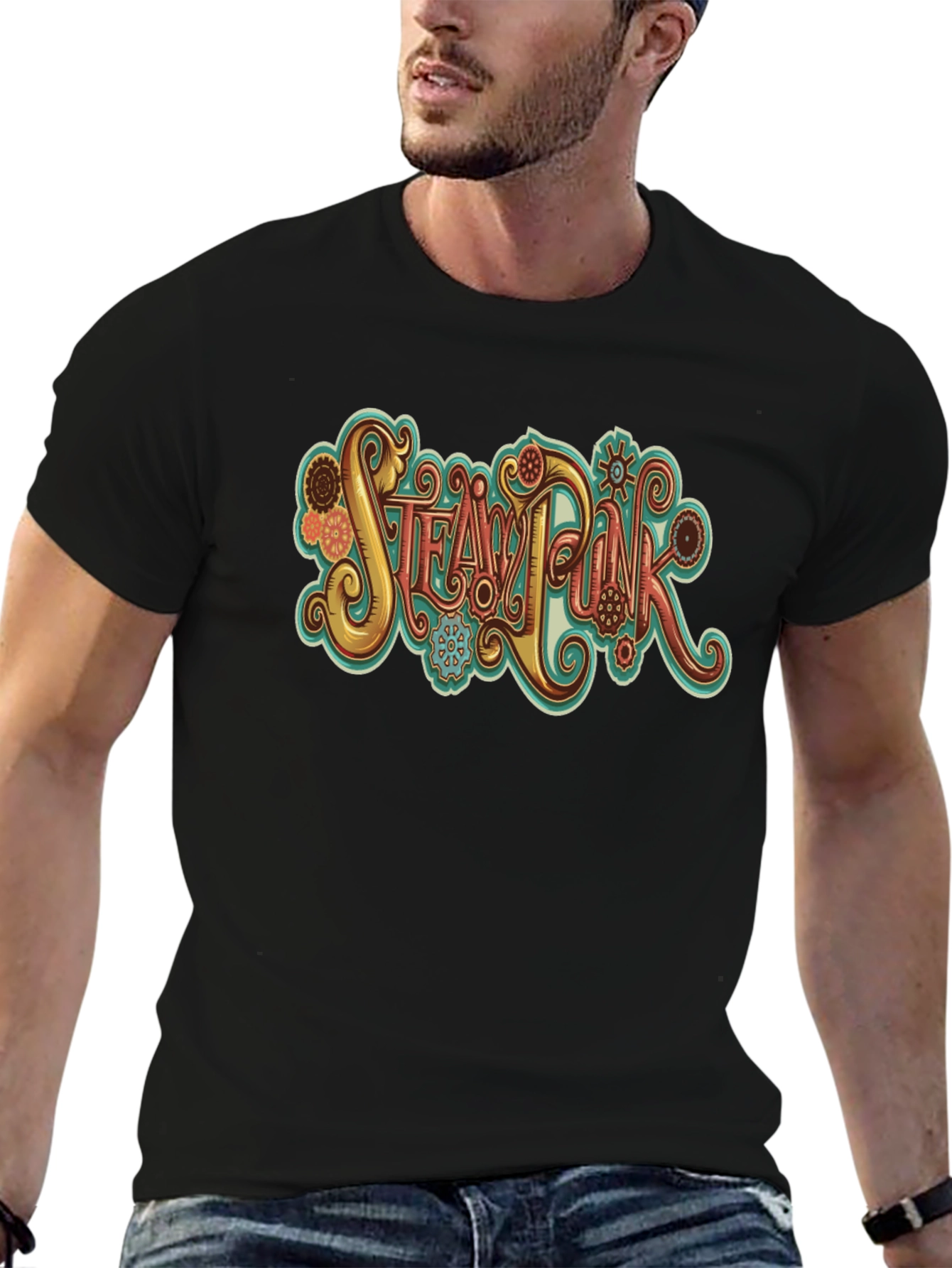 Steampunk Graphic Tee - Black Cotton T-Shirt