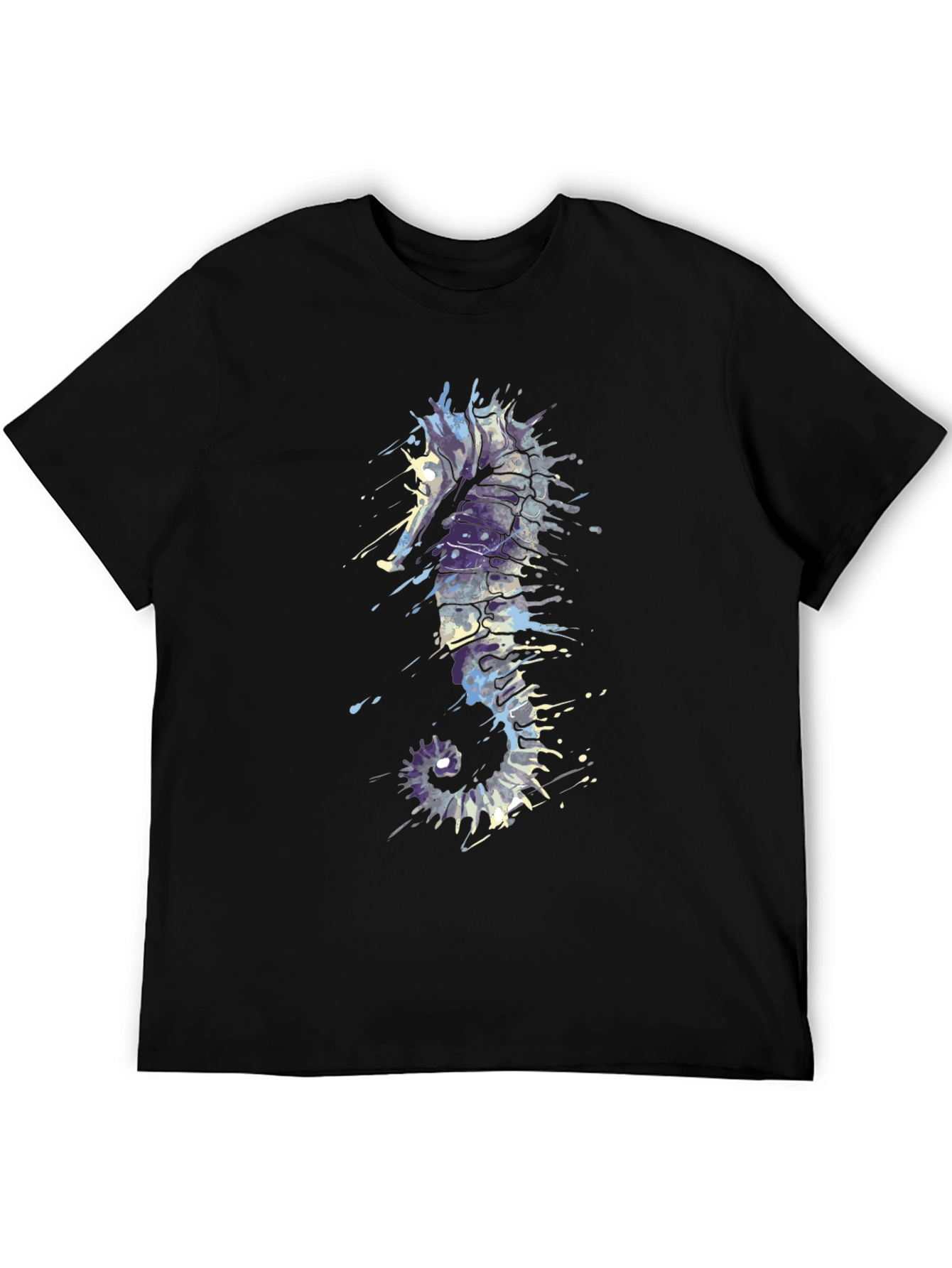 Seahorse Splash Tee - Artistic Black T-Shirt