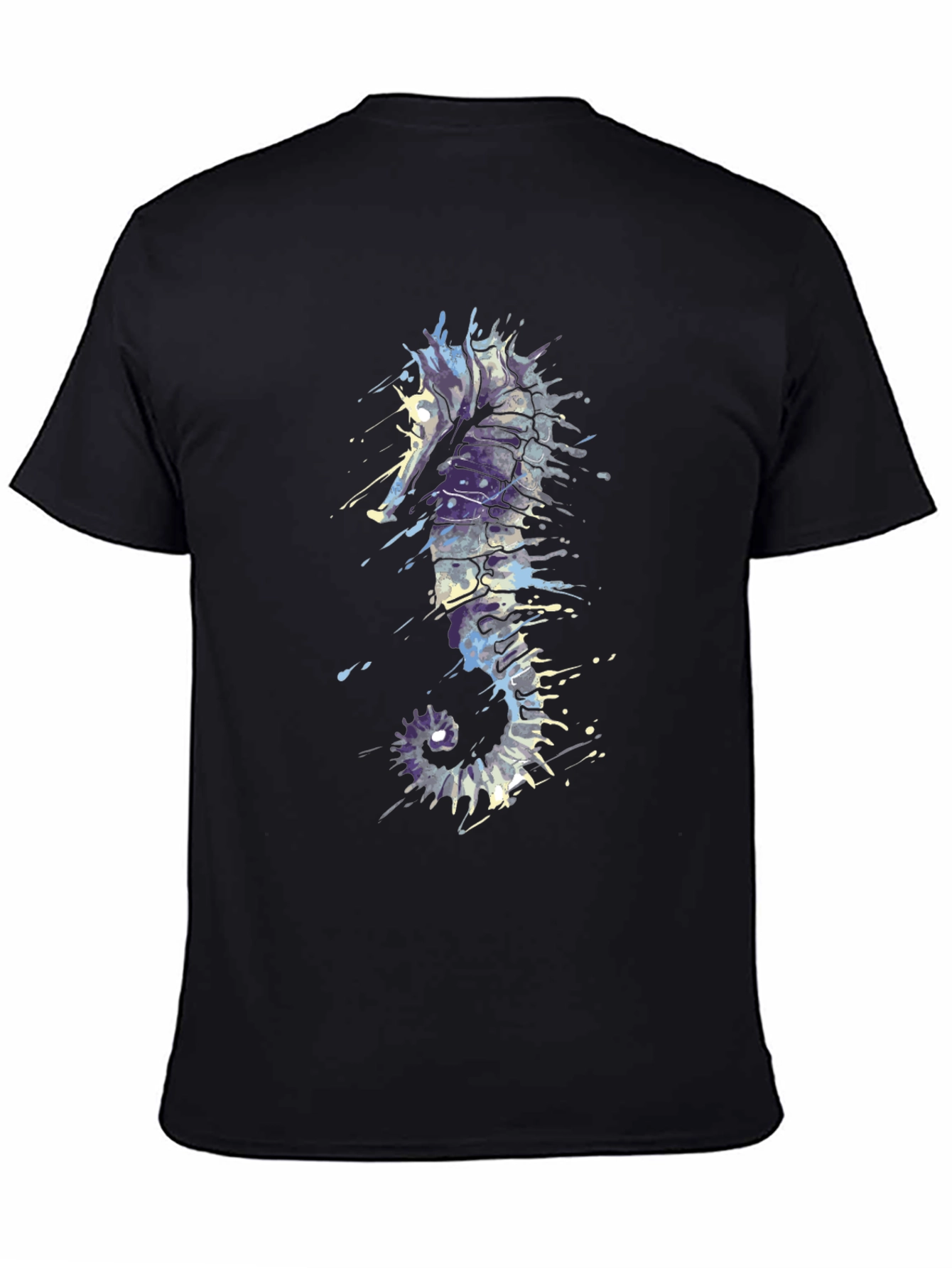 Seahorse Splash Tee - Artistic Black T-Shirt