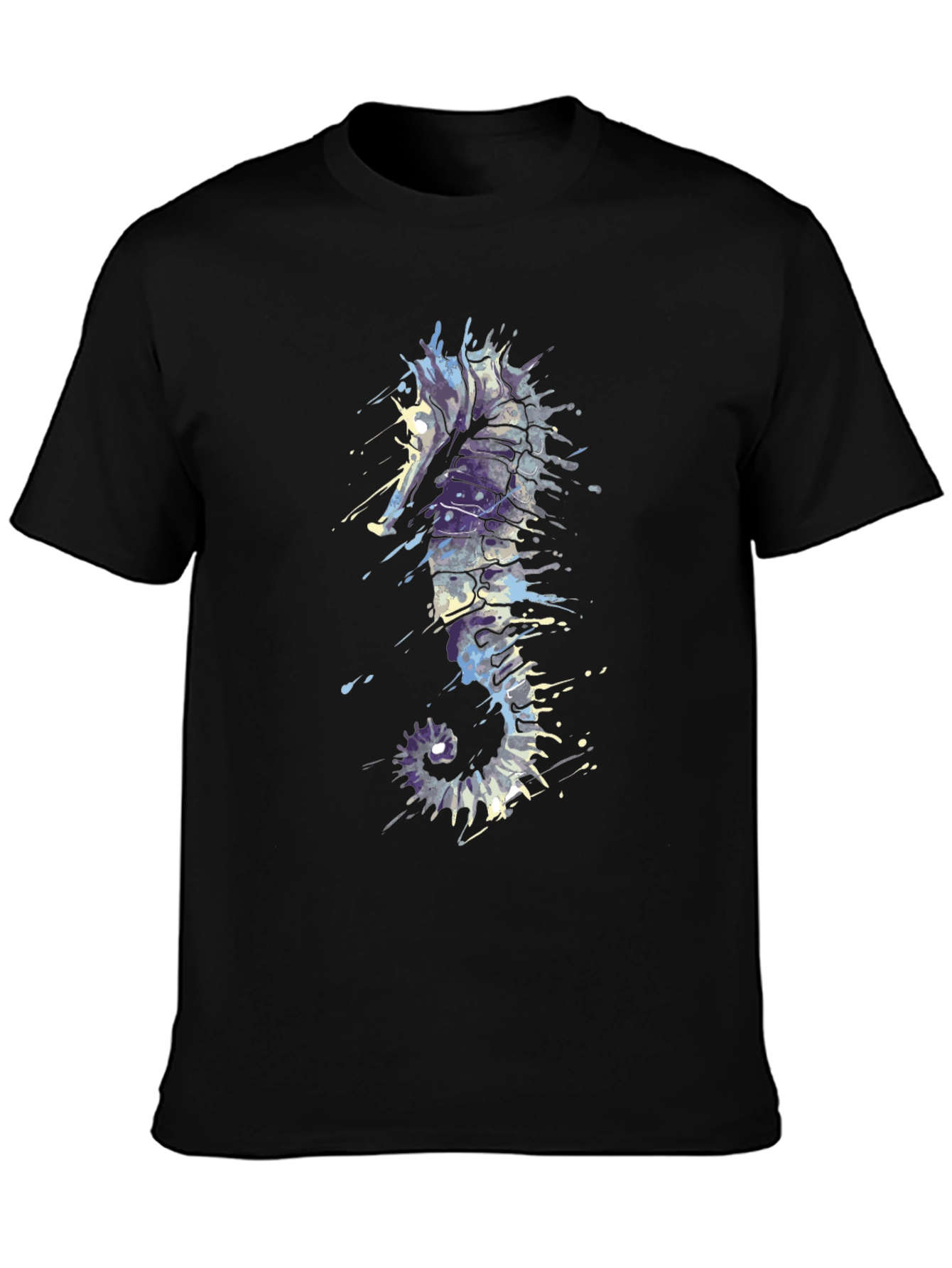 Seahorse Splash Tee - Artistic Black T-Shirt