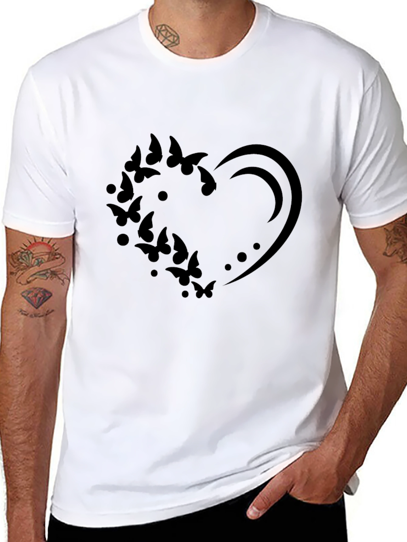 Butterfly Heart Graphic Black T-Shirt