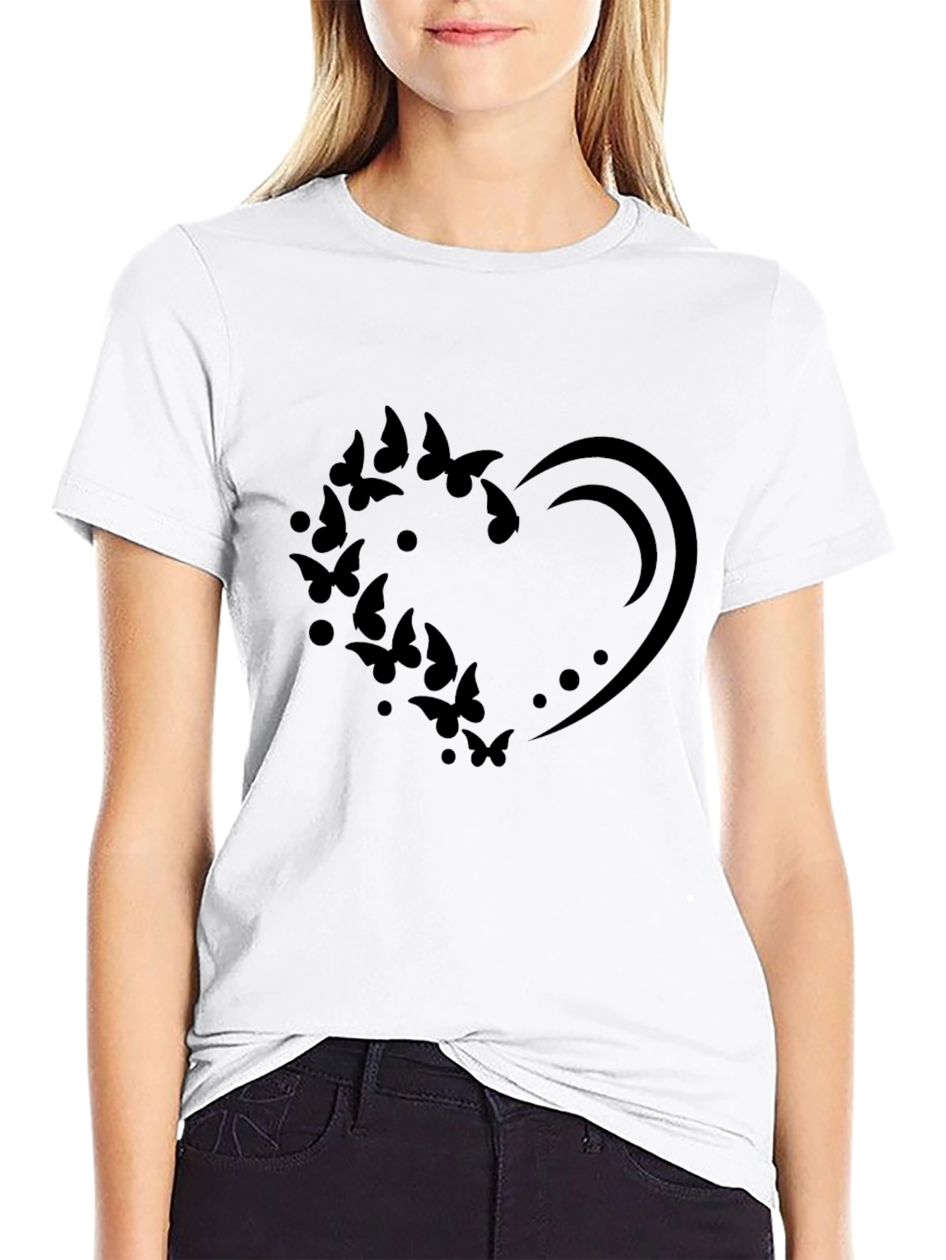 Butterfly Heart Graphic Black T-Shirt