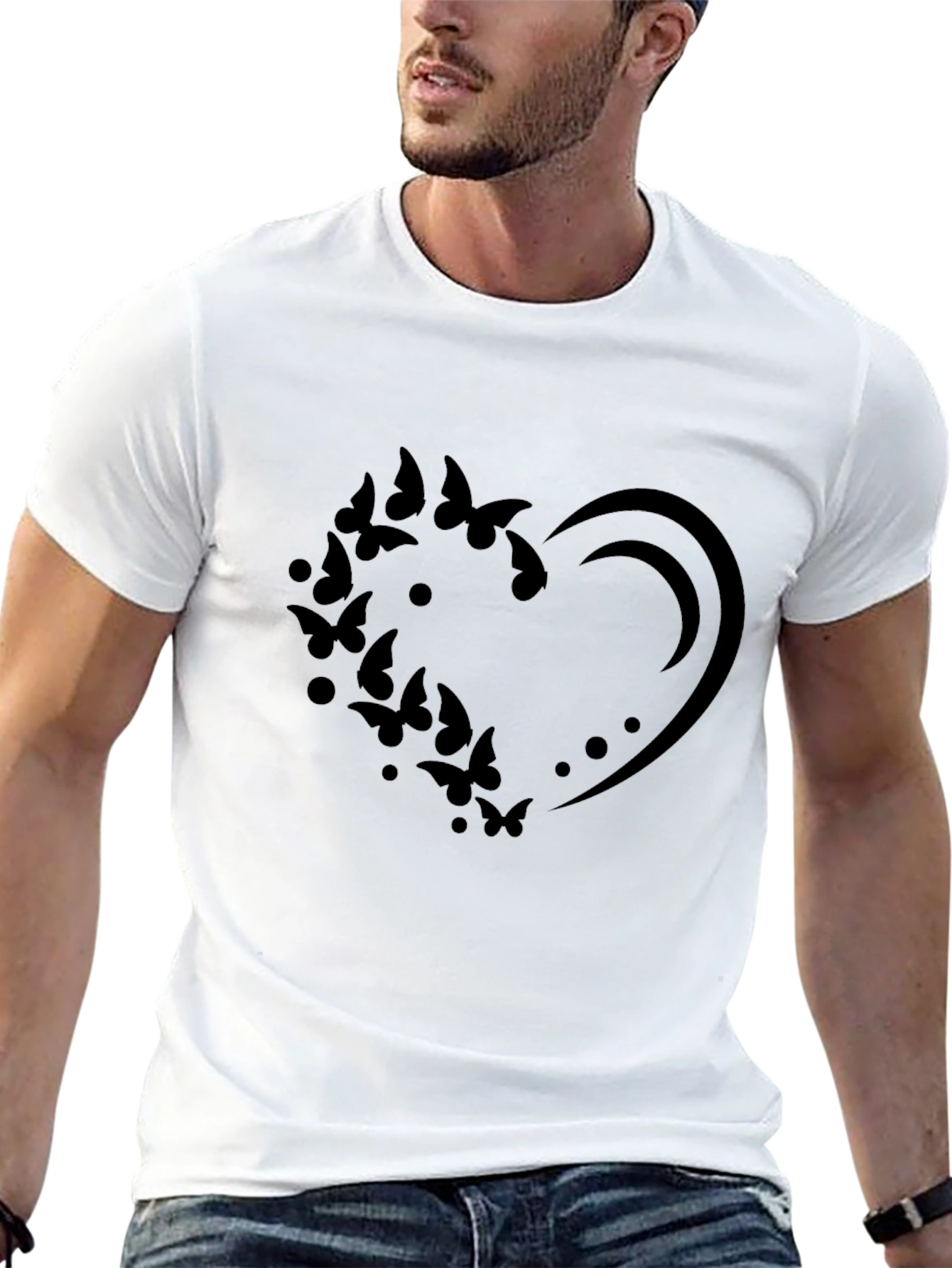 Butterfly Heart Graphic Black T-Shirt