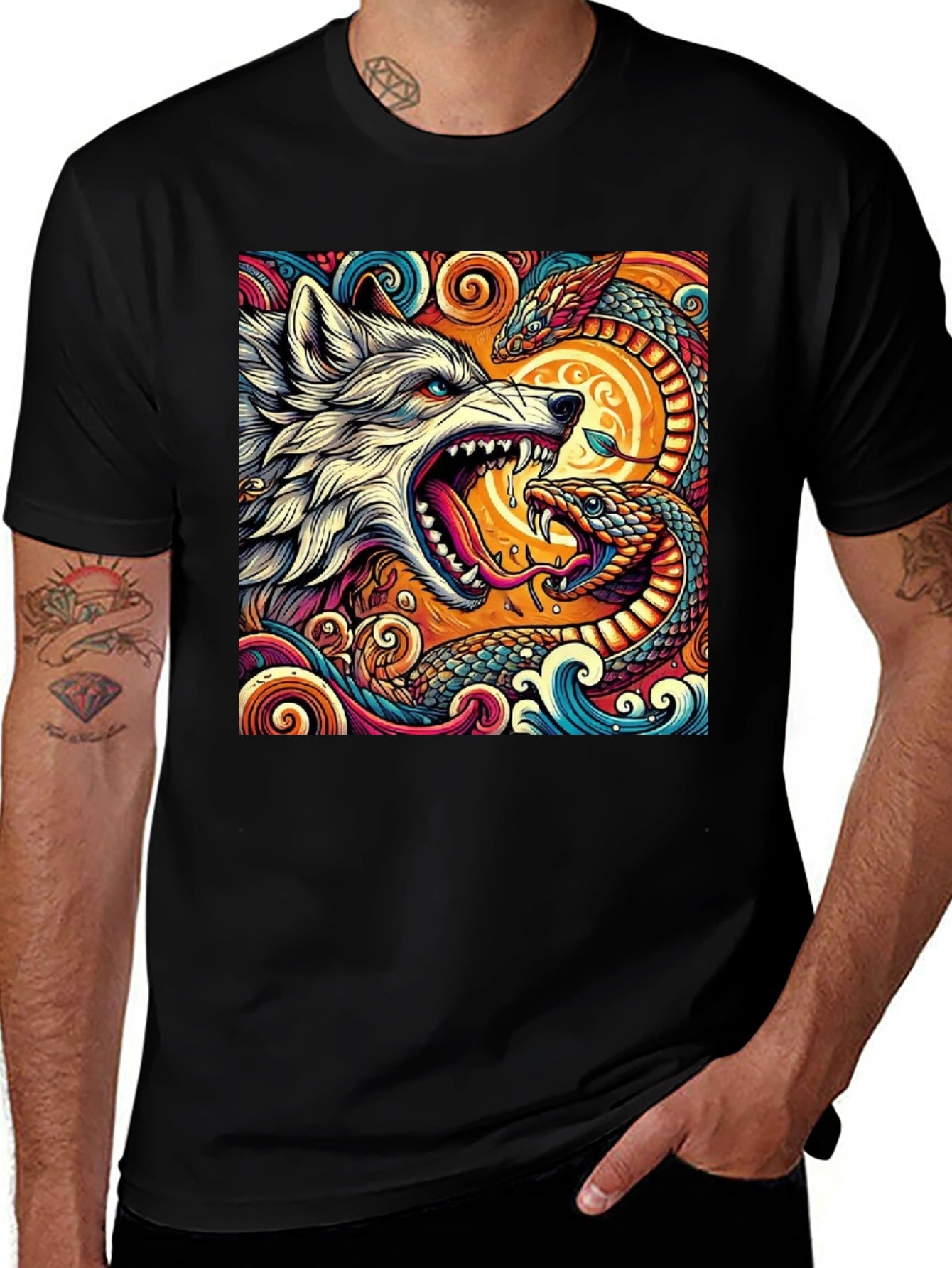Wolf and Snake Graphic Tee - Bold Design