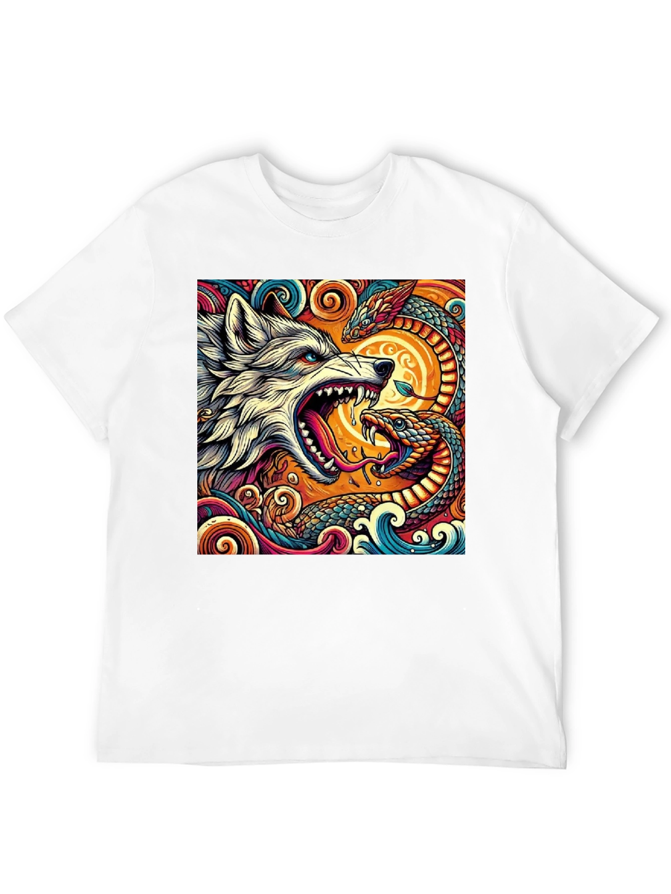 Wolf and Snake Graphic Tee - Bold Design