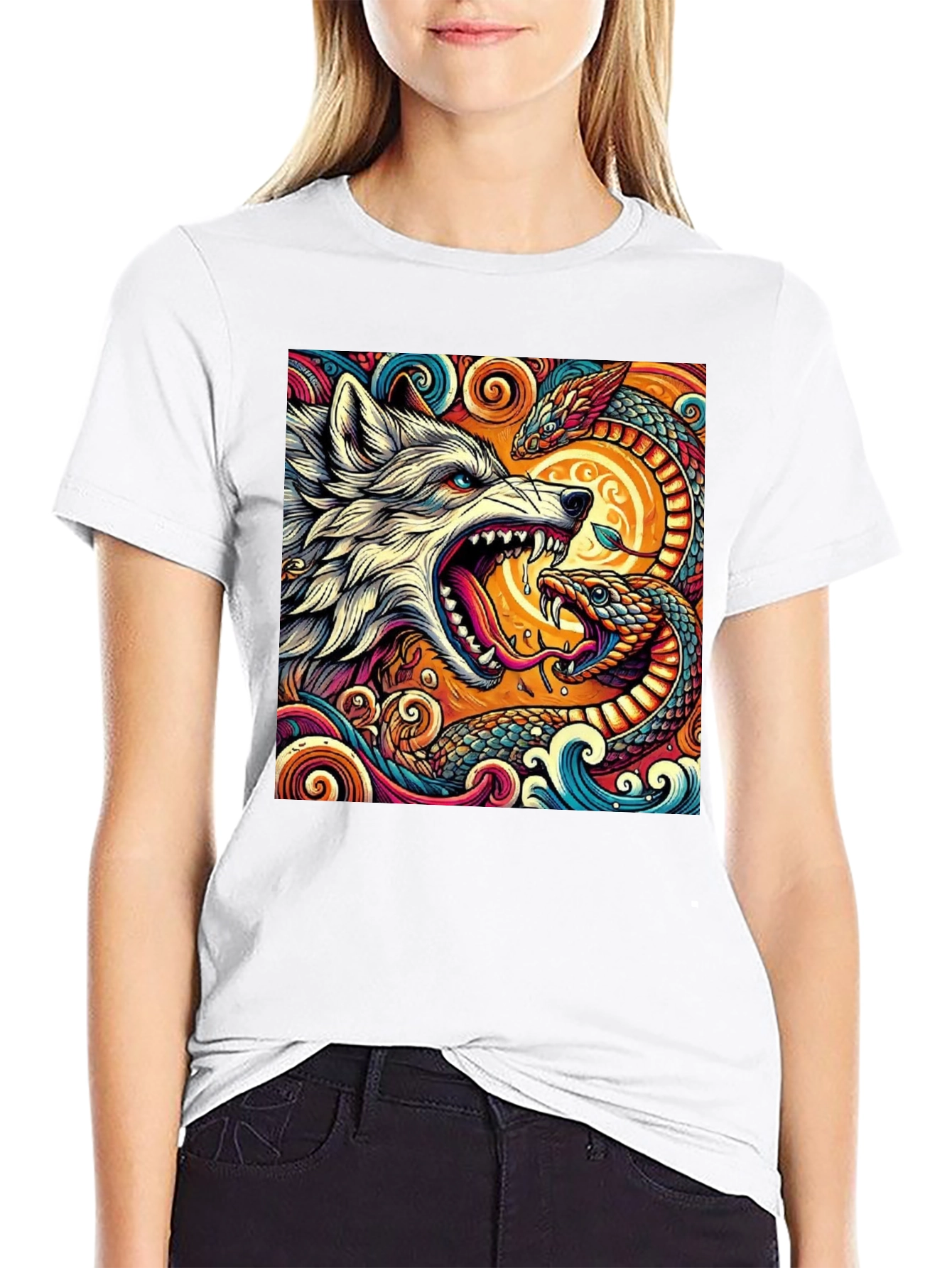 Wolf and Snake Graphic Tee - Bold Design