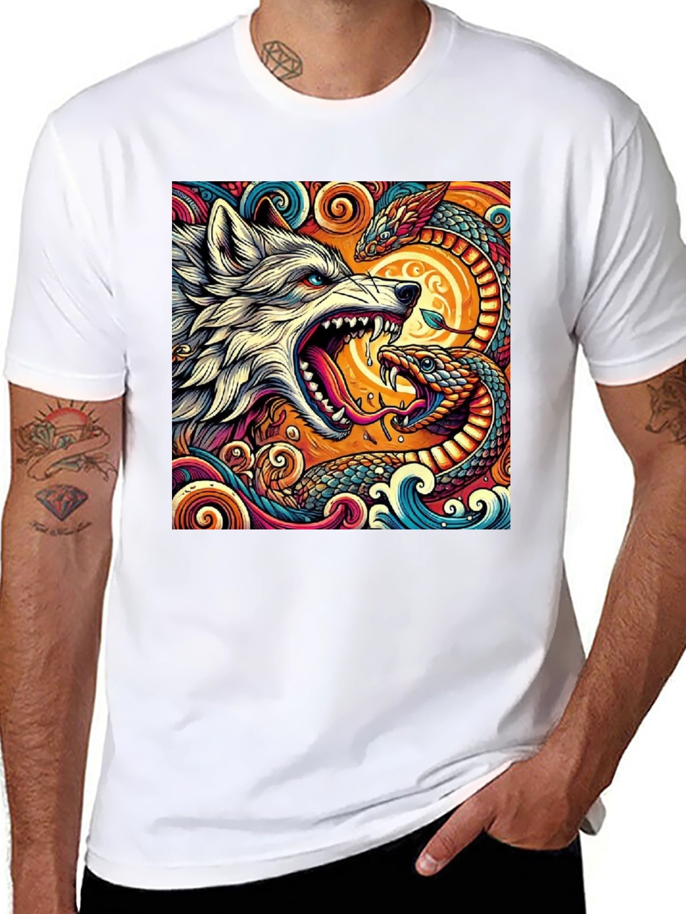 Wolf and Snake Graphic Tee - Bold Design