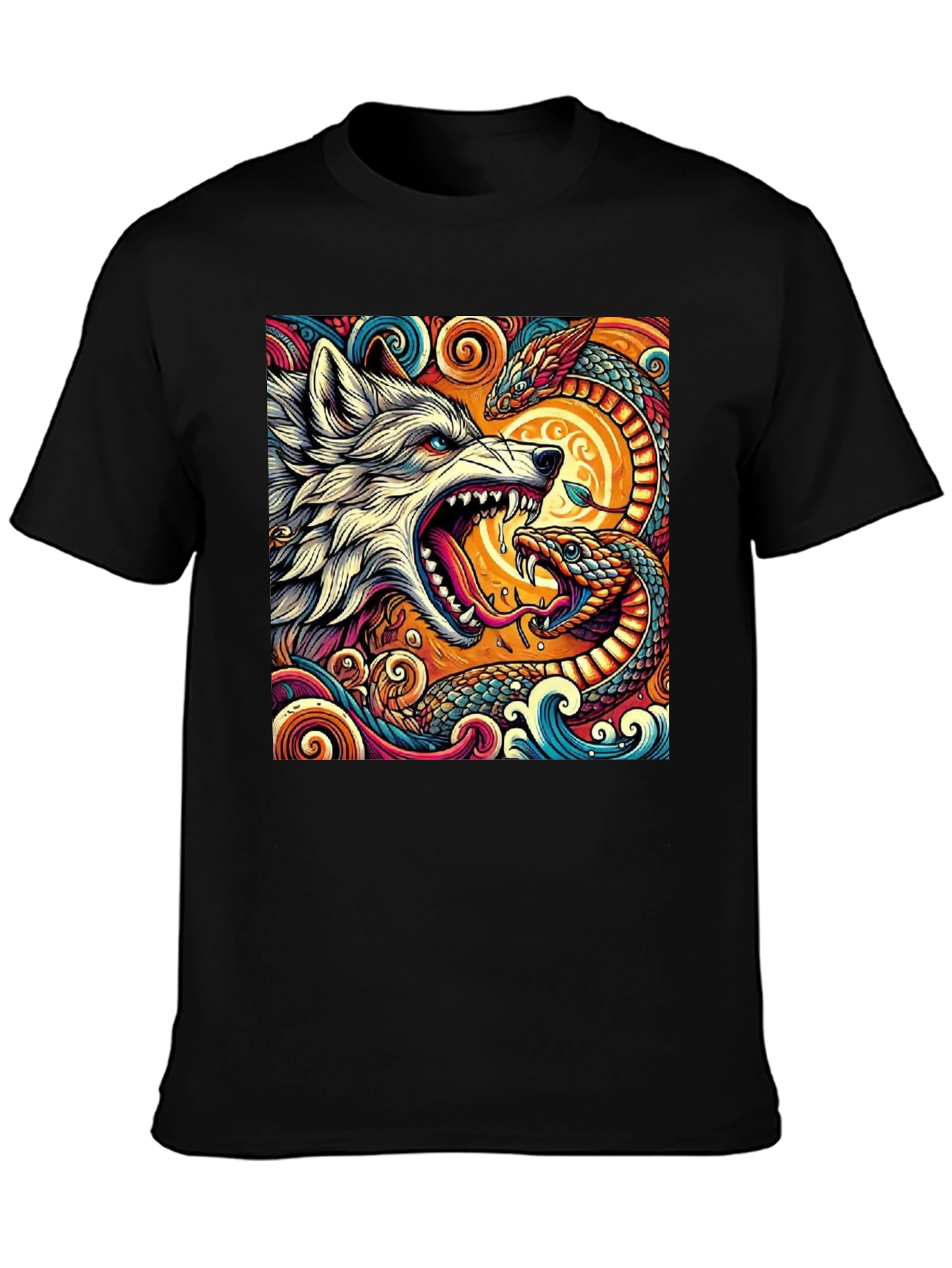 Wolf and Snake Graphic Tee - Bold Design