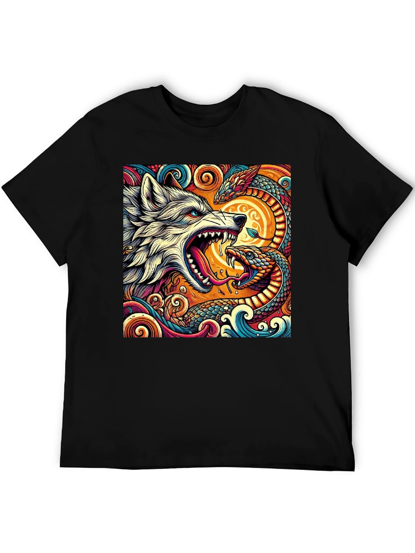 Wolf and Snake Graphic Tee - Bold Design