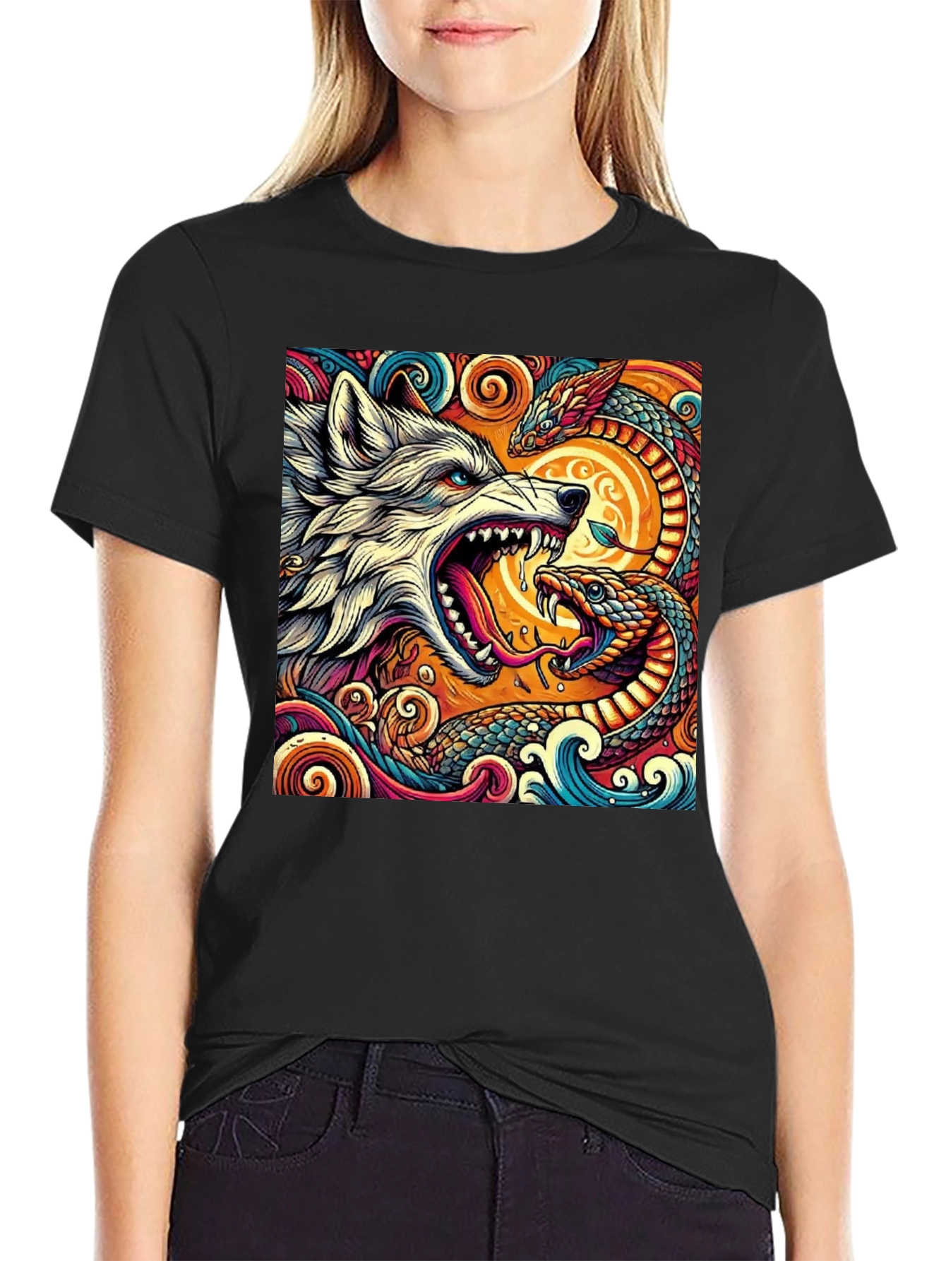 Wolf and Snake Graphic Tee - Bold Design
