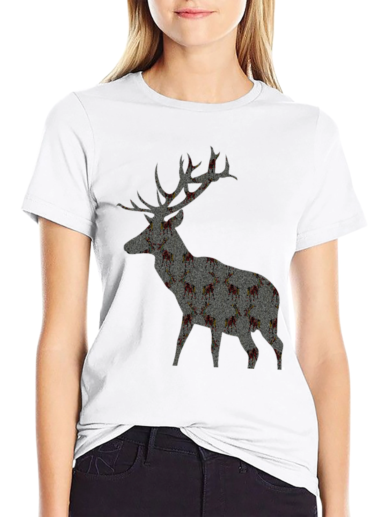 Deer Silhouette Graphic T-Shirt - Black