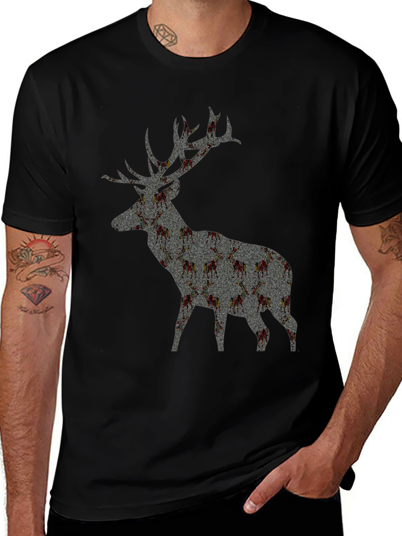 Deer Silhouette Graphic T-Shirt - Black