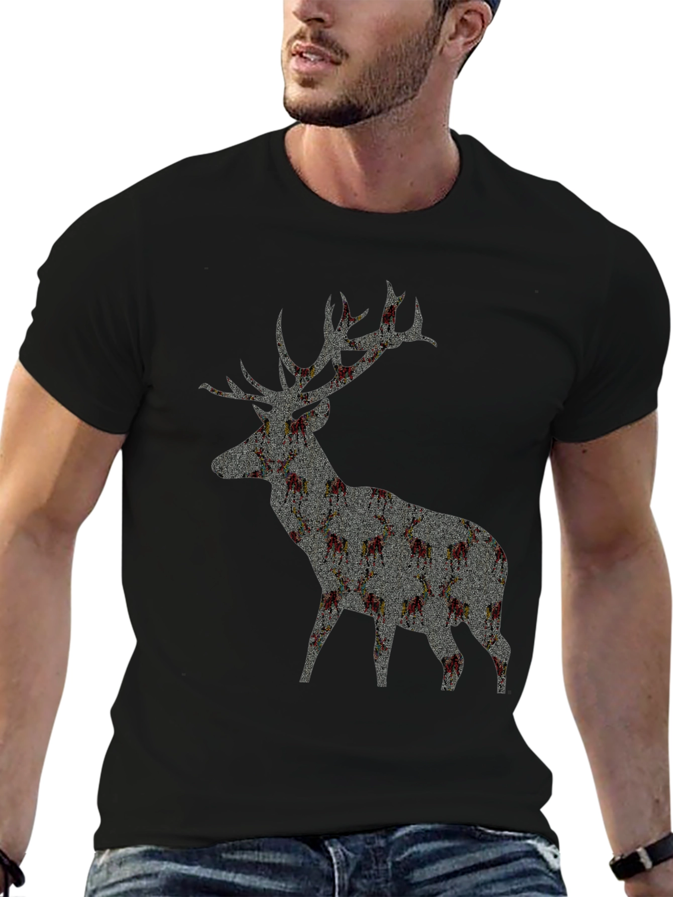 Deer Silhouette Graphic T-Shirt - Black