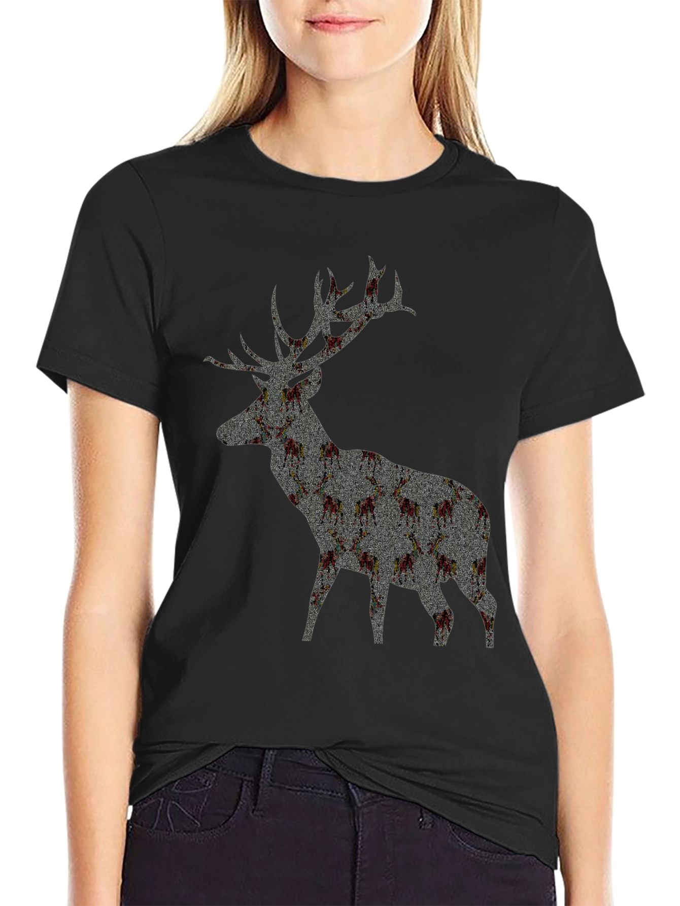 Deer Silhouette Graphic T-Shirt - Black