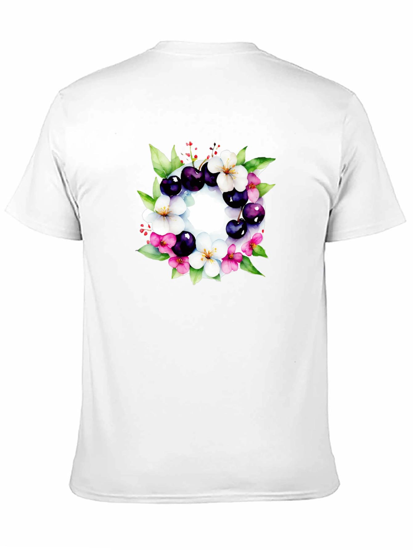 Floral Cherry Blossom Wreath Black T-Shirt