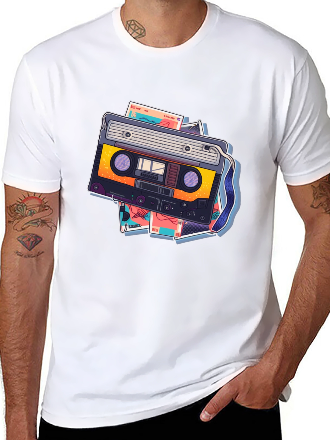 Retro Cassette Graphic T-Shirt - Black