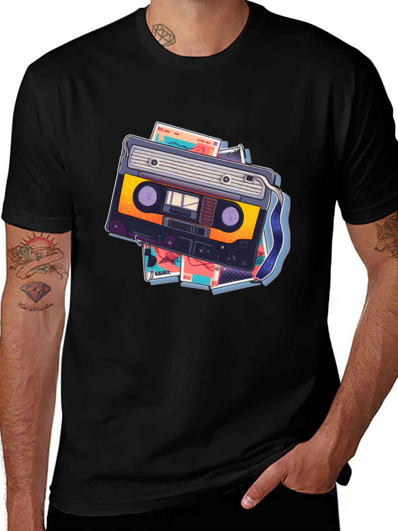 Retro Cassette Graphic T-Shirt - Black