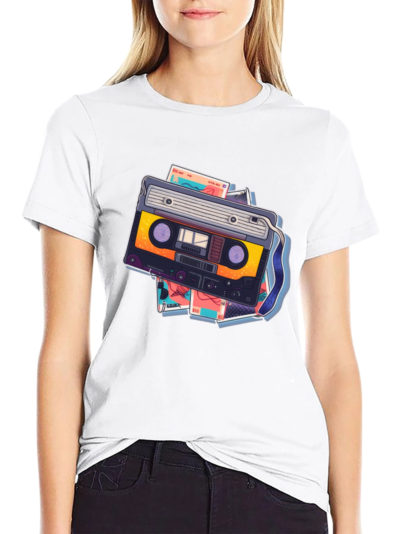 Retro Cassette Graphic T-Shirt - Black
