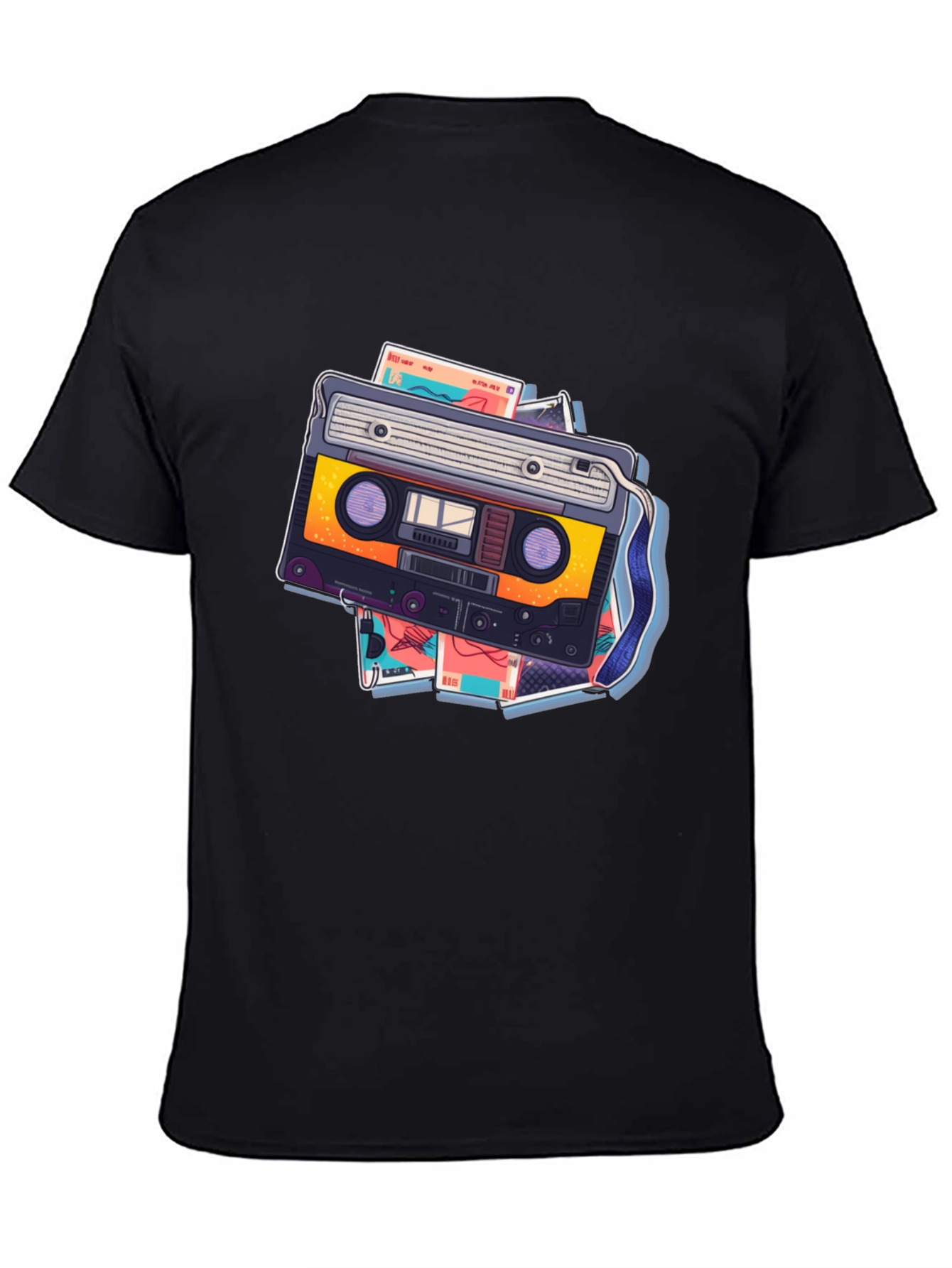 Retro Cassette Graphic T-Shirt - Black