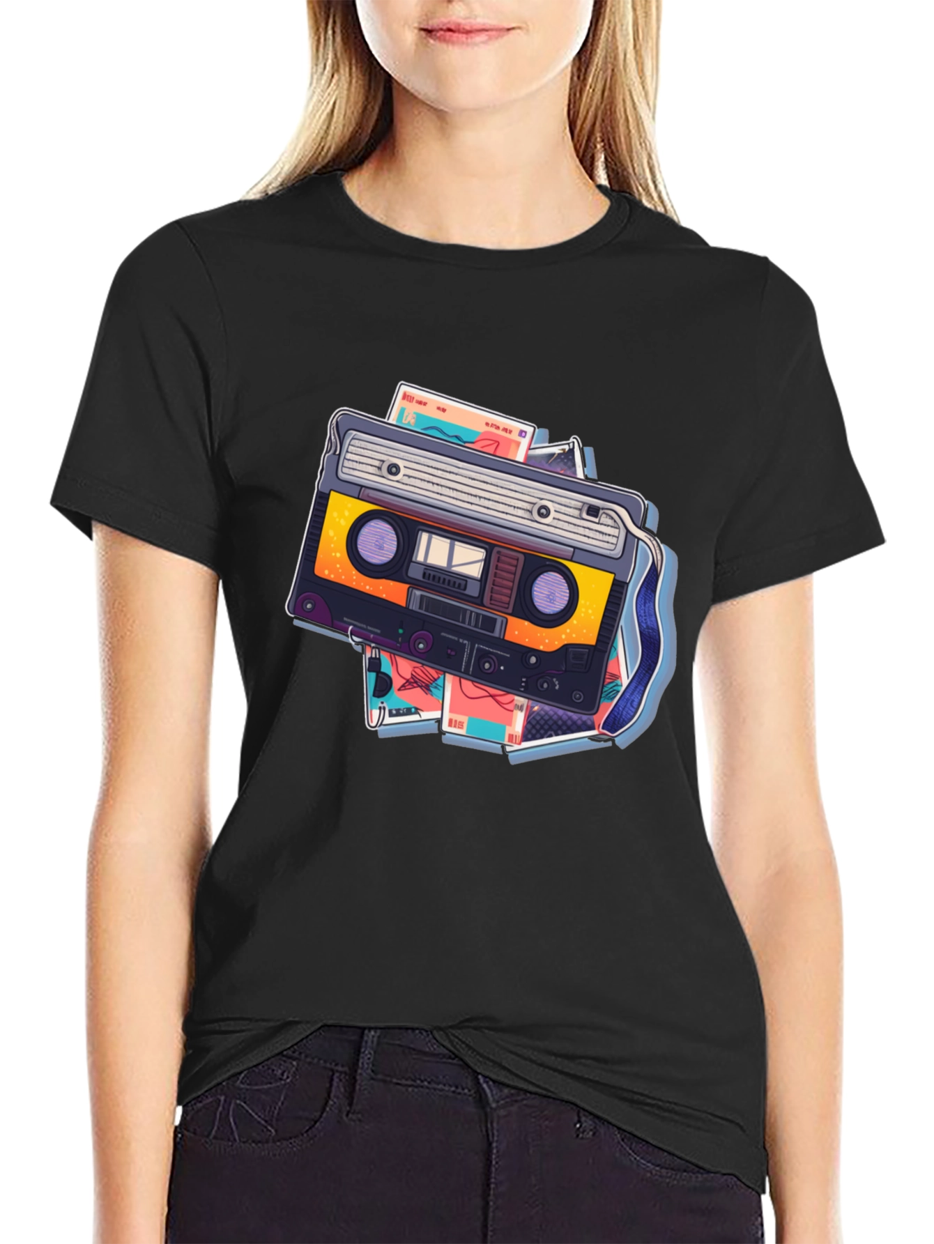Retro Cassette Graphic T-Shirt - Black