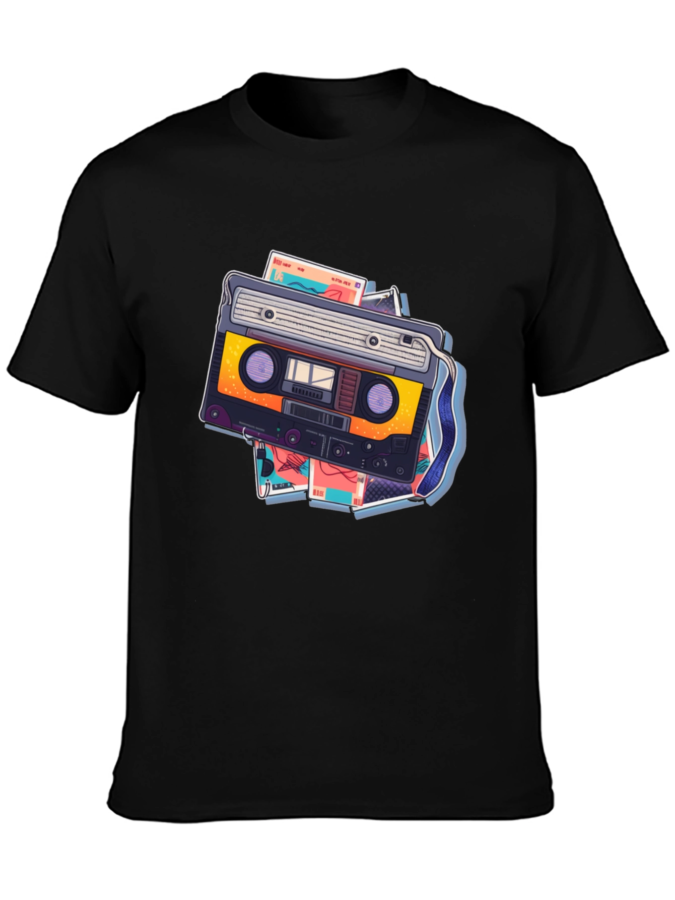 Retro Cassette Graphic T-Shirt - Black