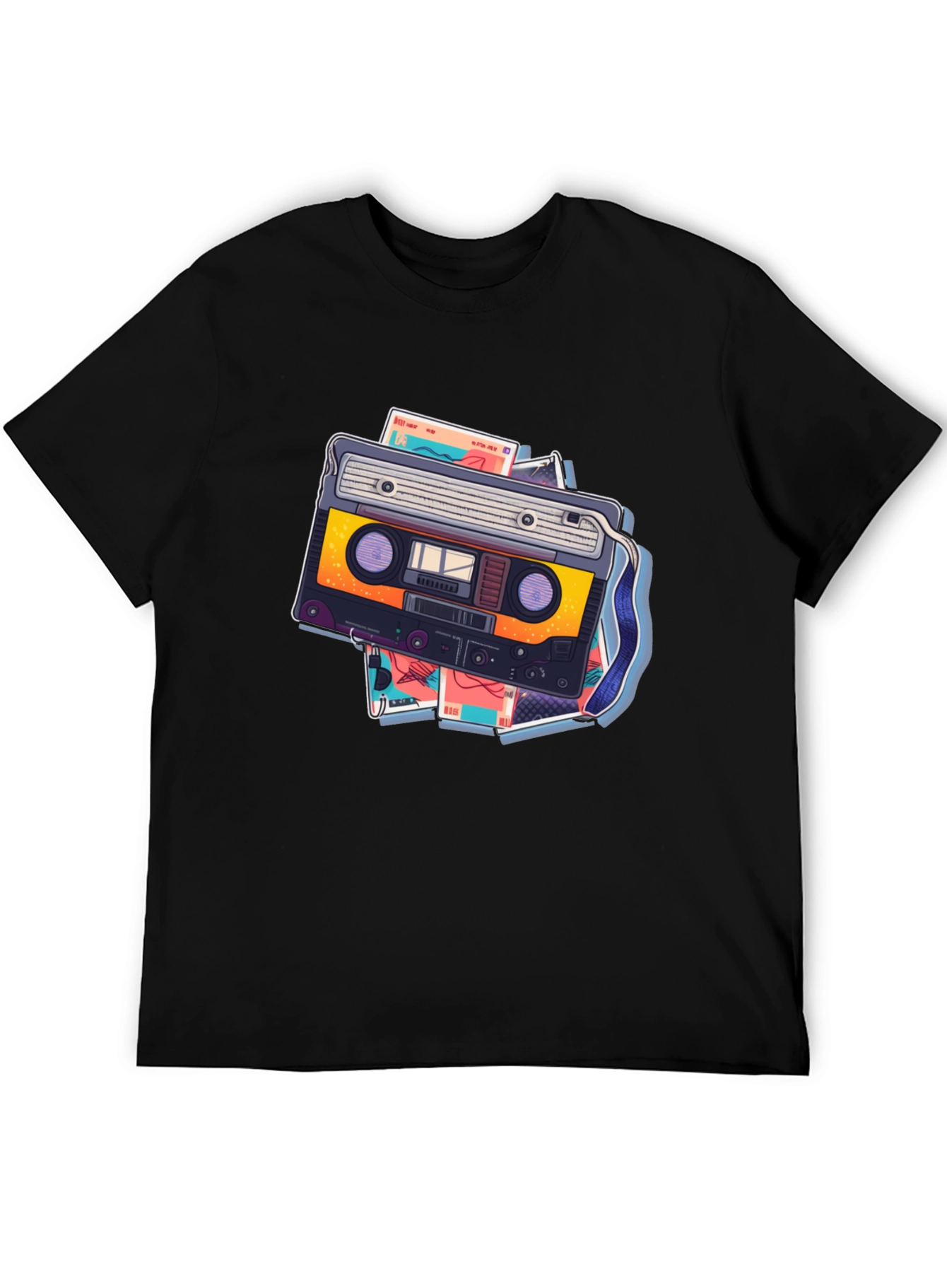 Retro Cassette Graphic T-Shirt - Black