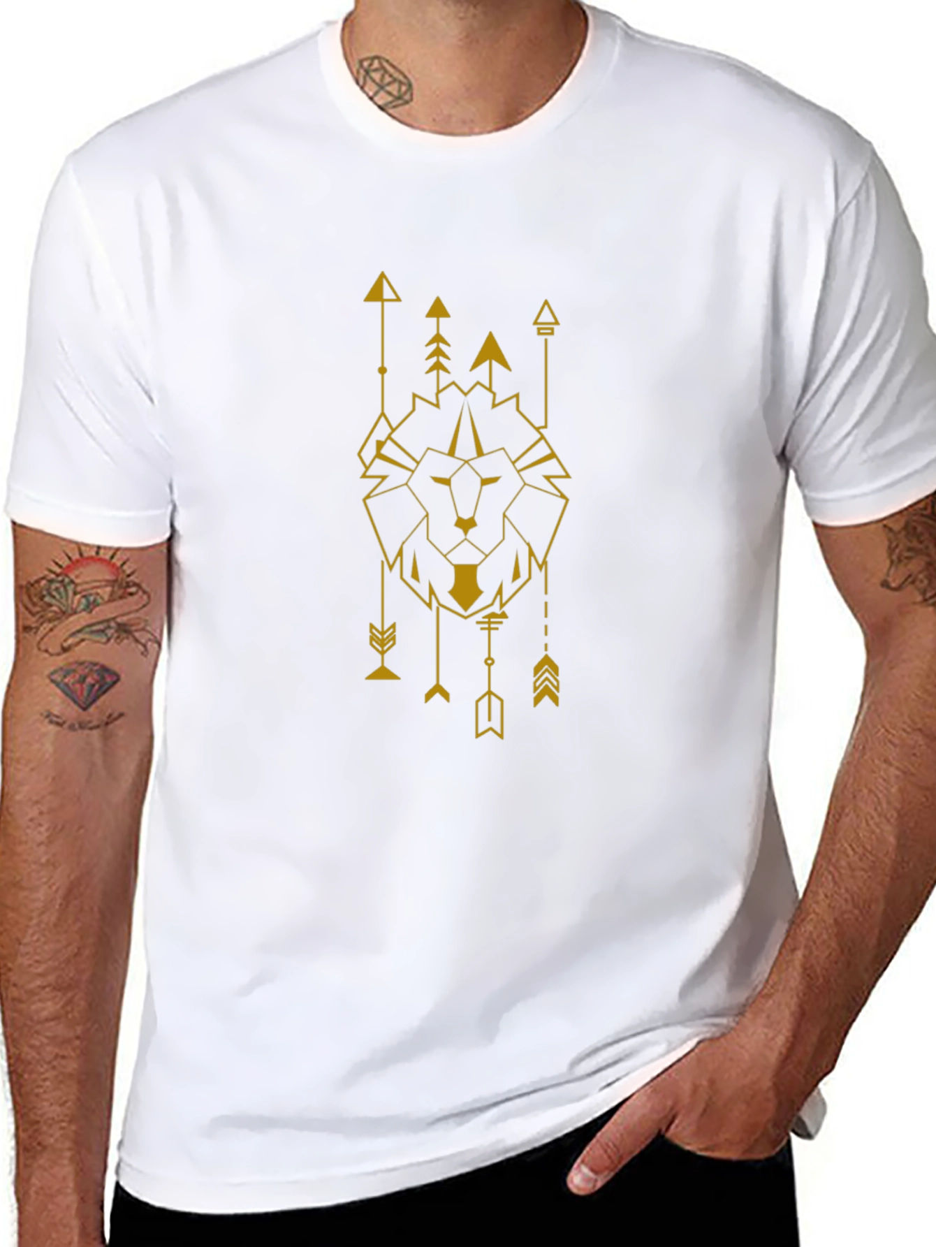 Geometric Lion Graphic Tee - Black