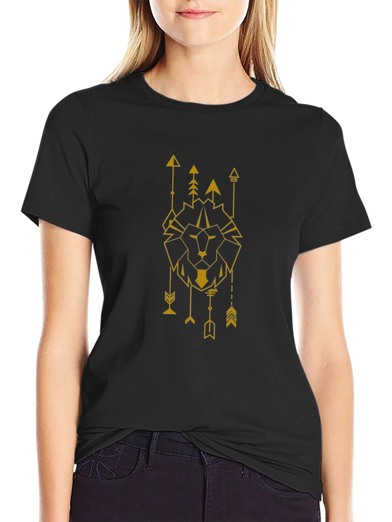 Geometric Lion Graphic Tee - Black